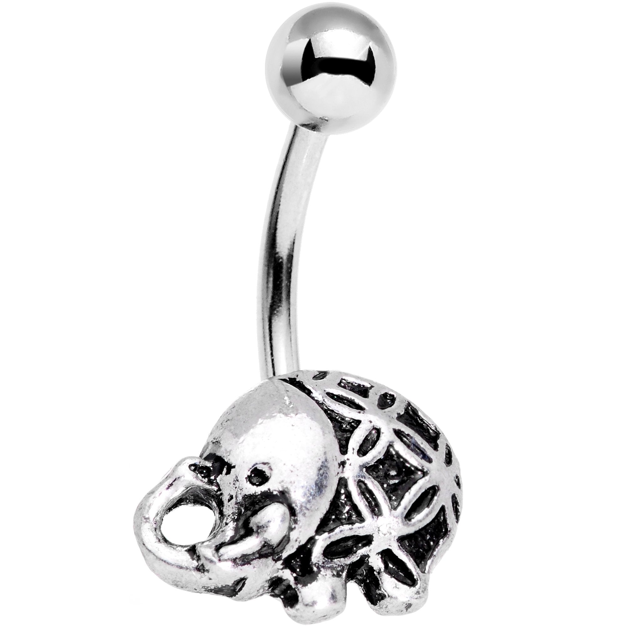 Whimsical Round Antique Elephant Belly Ring