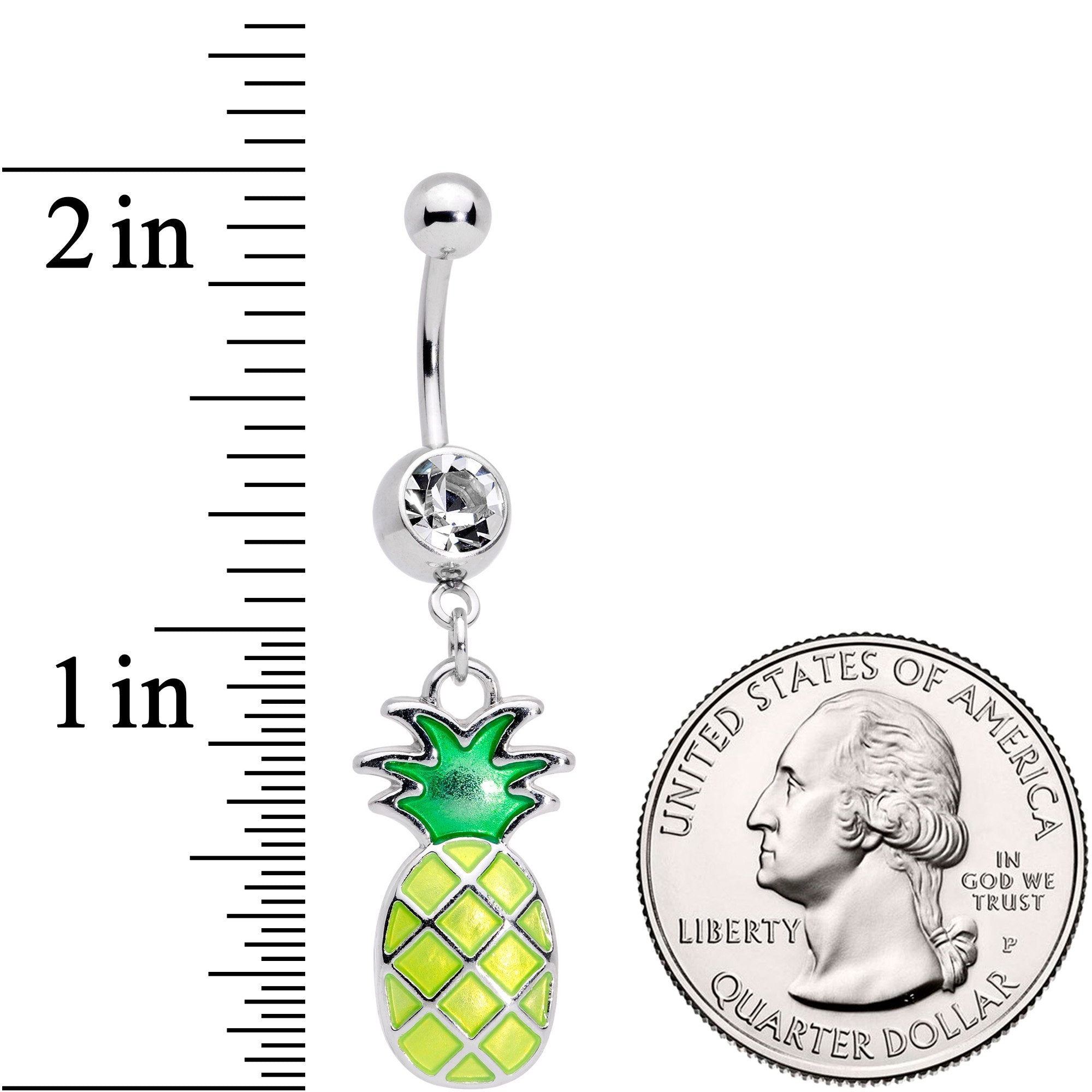 Clear Gem Glow in the Dark Green Tropical Pineapple Dangle Belly Ring