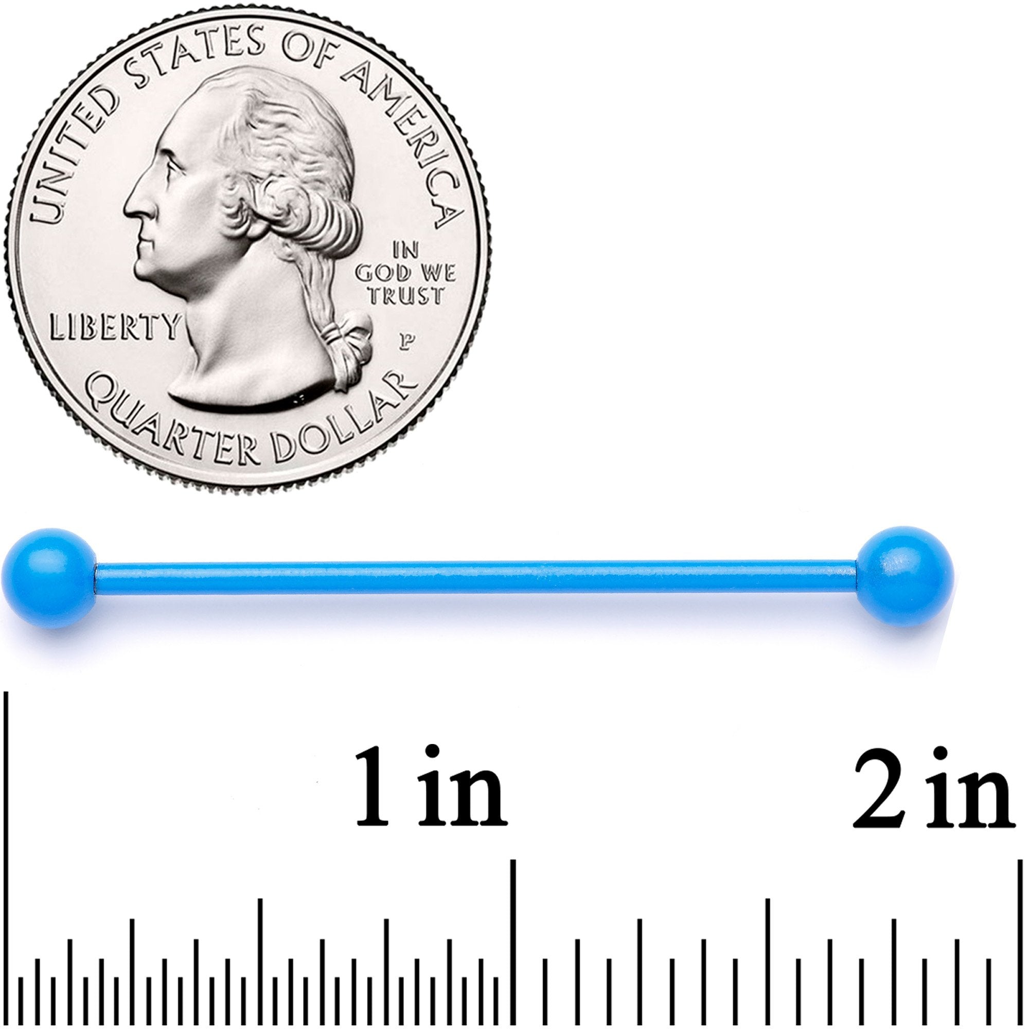 14G Light Blue Coated Glow in the Dark Industrial Barbell 38mm