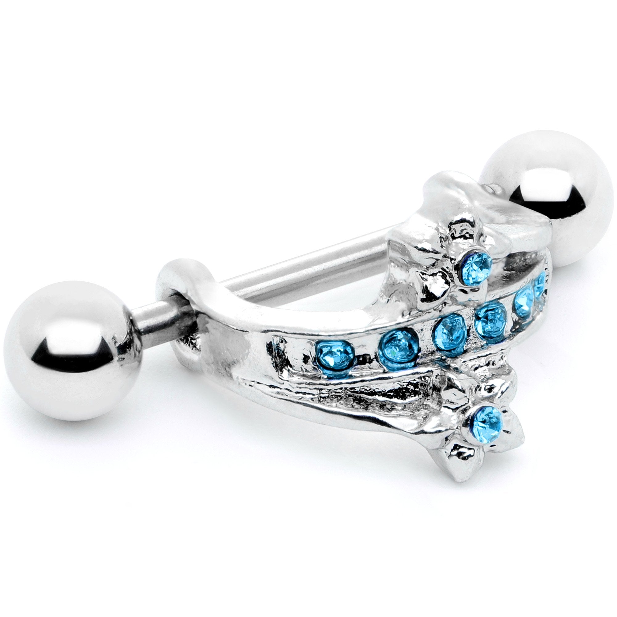 16G 1/2 Blue Gem Cross Crown Cartilage Cuff