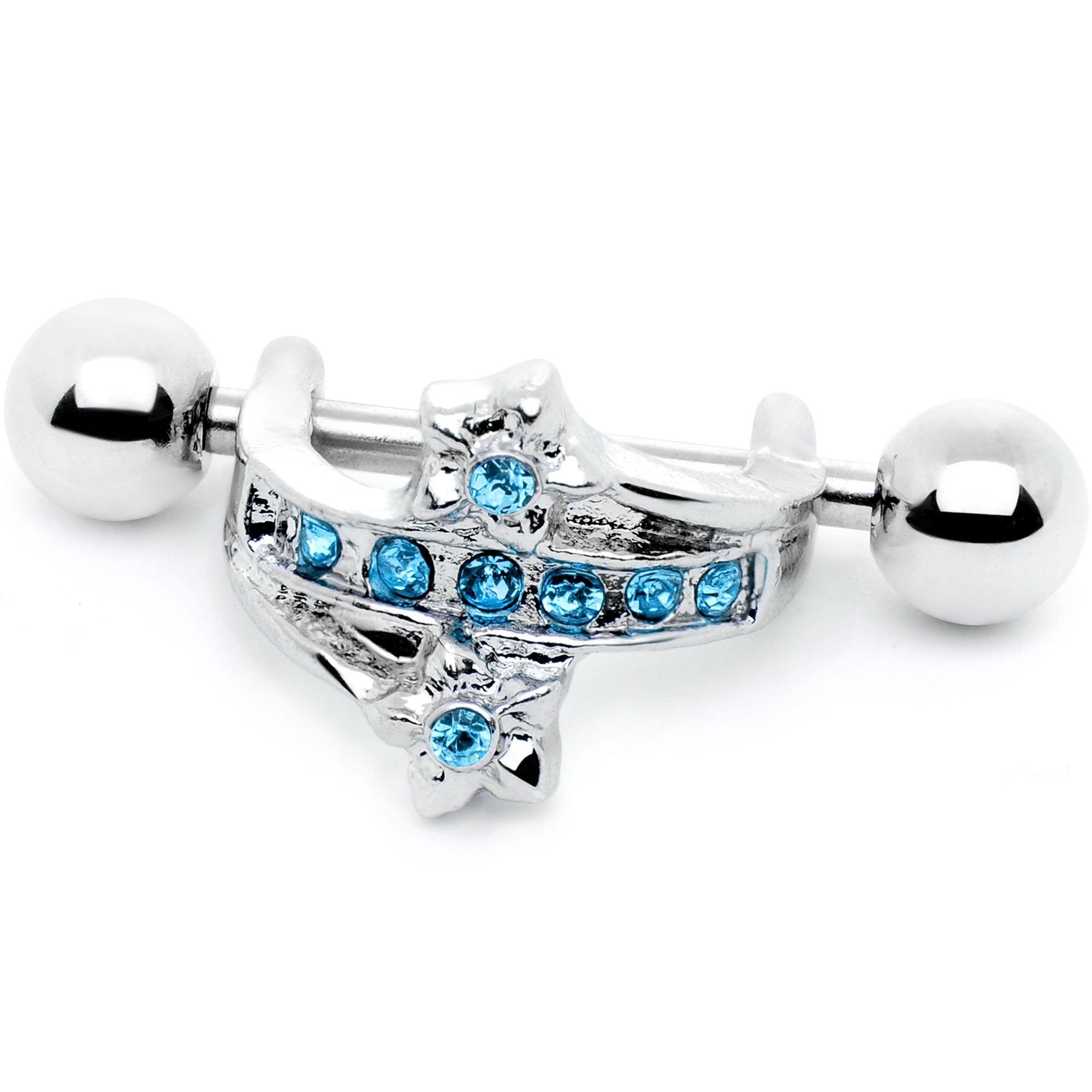 16G 1/2 Blue Gem Cross Crown Cartilage Cuff