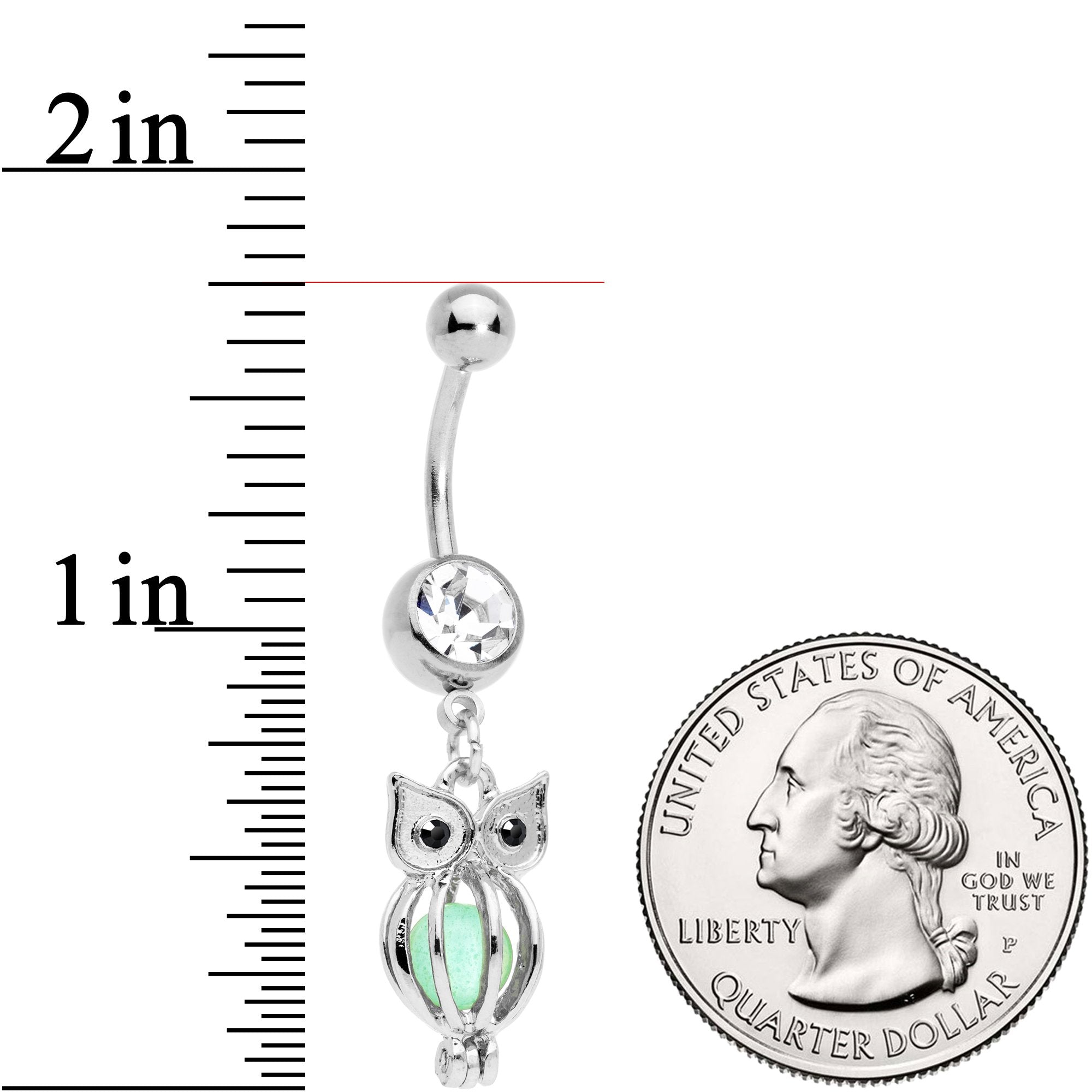 Black Clear Gem Glow in the Dark Owl Dangle Belly Ring