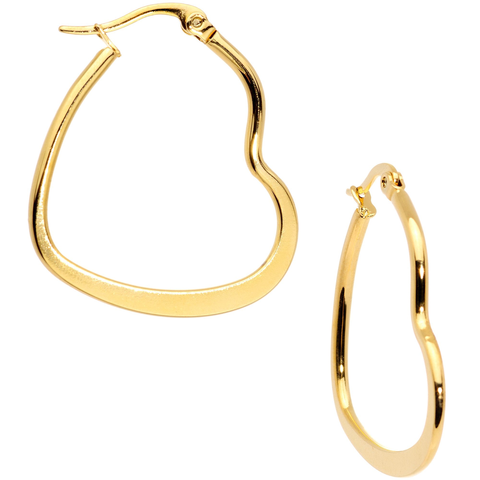 30mm Gold Tone PVD Stainless Steel Heart Hoop Earrings