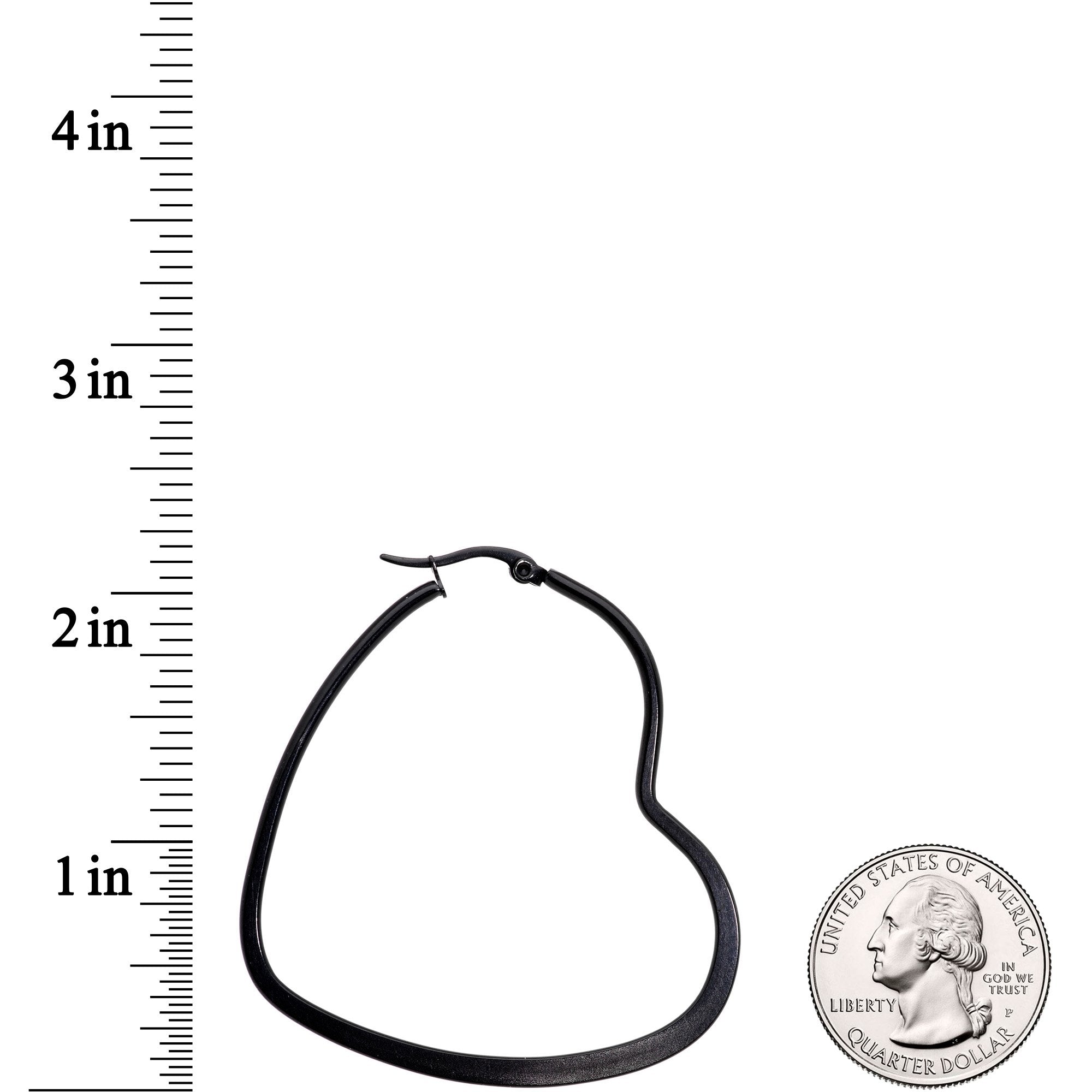 50mm Black Tone PVD Stainless Steel Heart Hoop Earrings