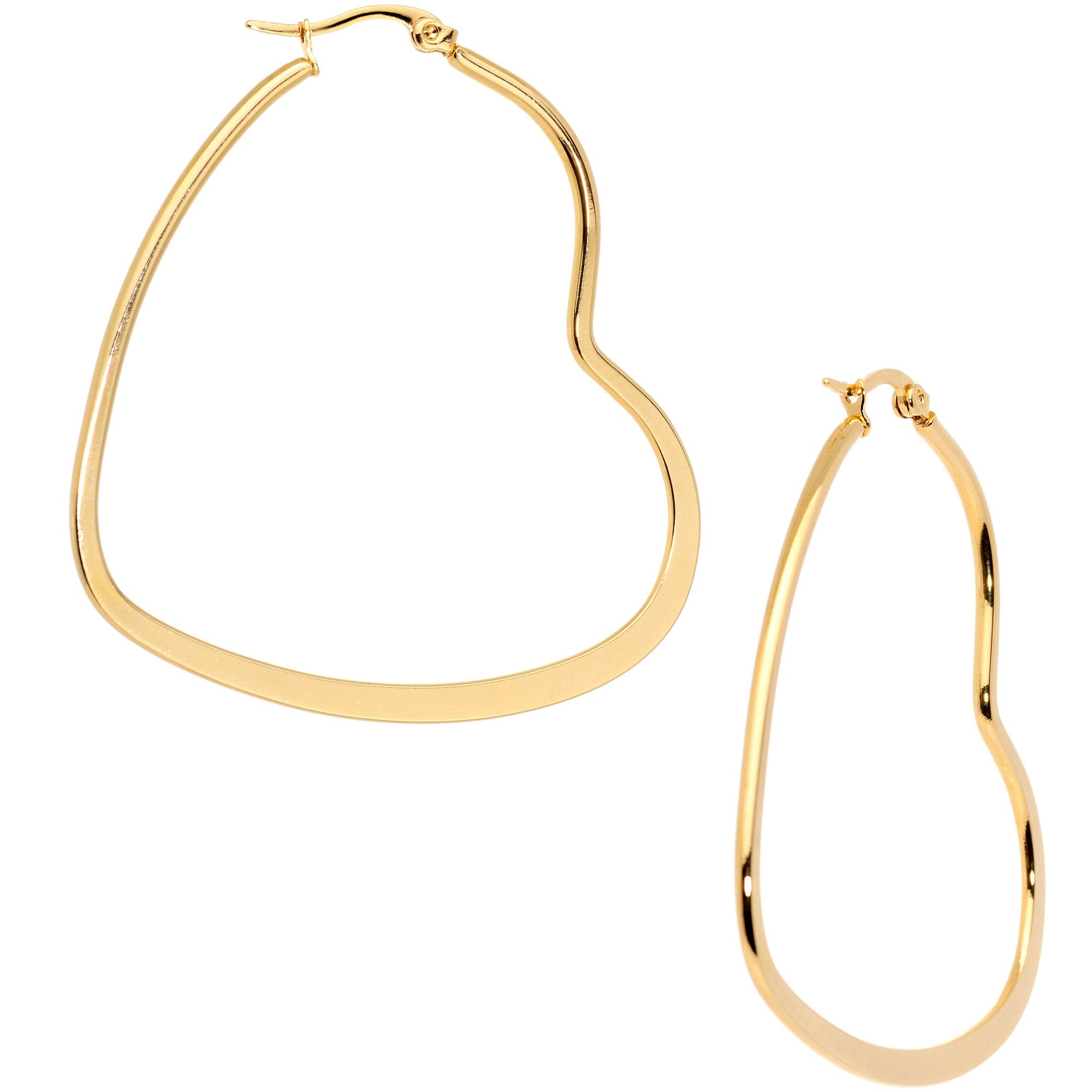 50mm Gold Tone PVD Stainless Steel Heart Hoop Earrings