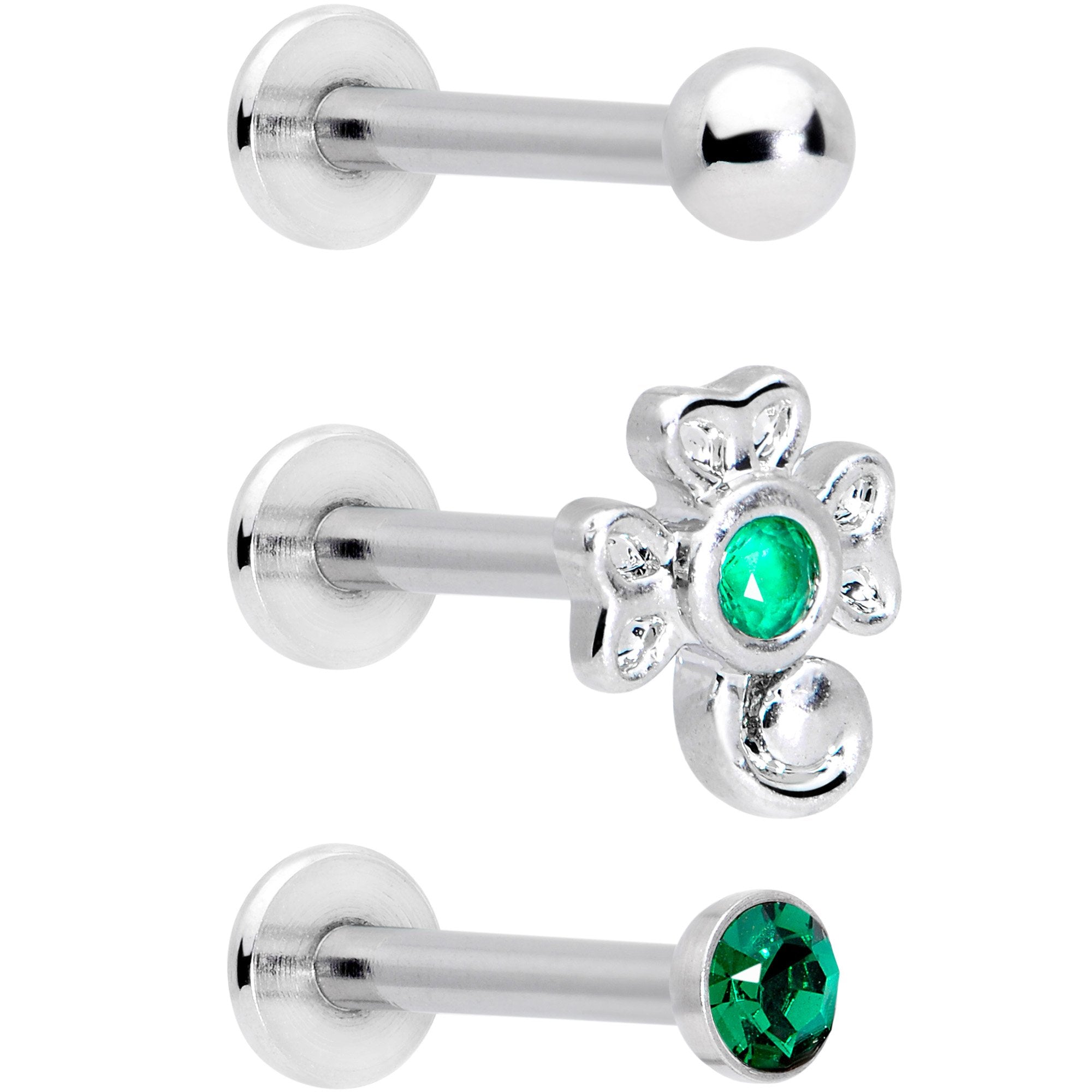 16G 5/16 Green Gem St Patricks Day Shamrock Labret Set of 3