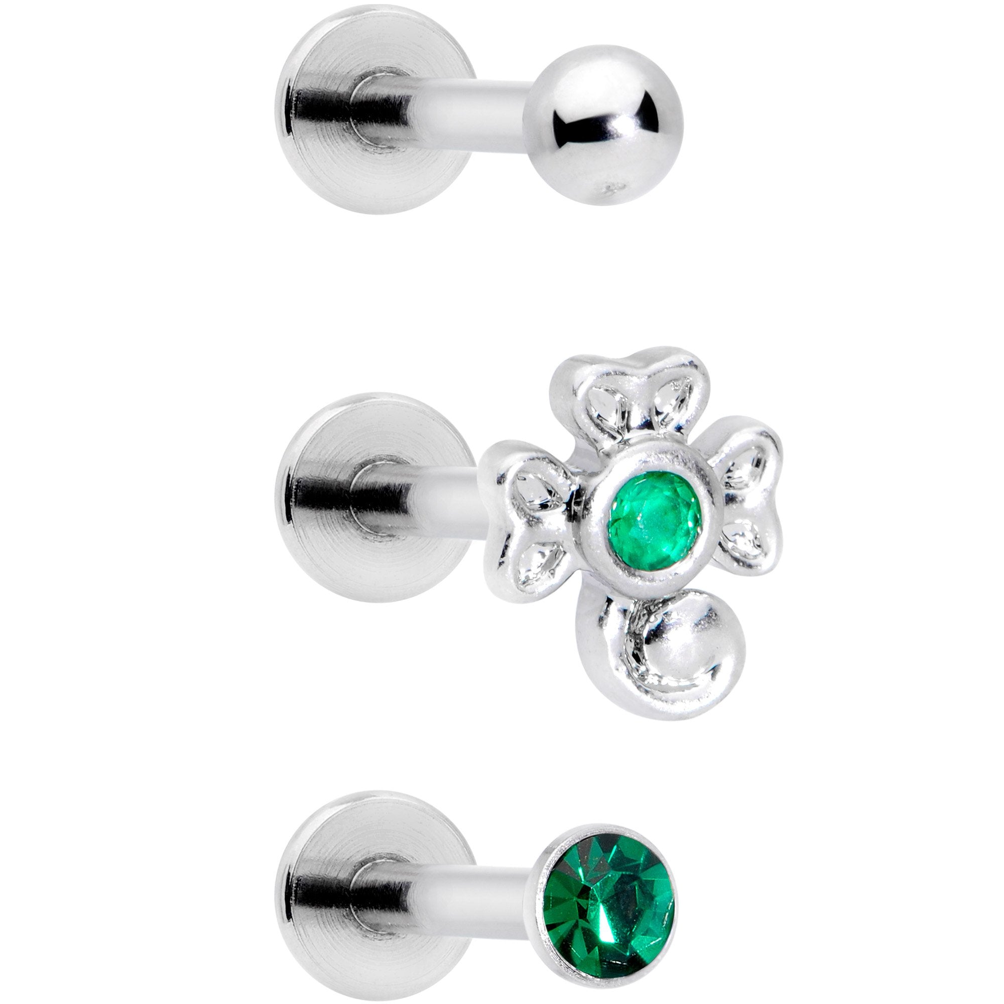 16G 5/16 Green Gem St Patricks Day Shamrock Labret Set of 3