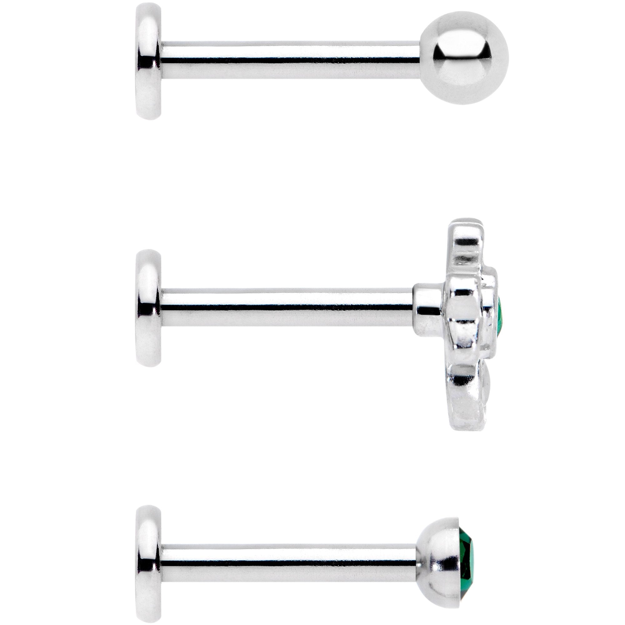 16G 5/16 Green Gem St Patricks Day Shamrock Labret Set of 3