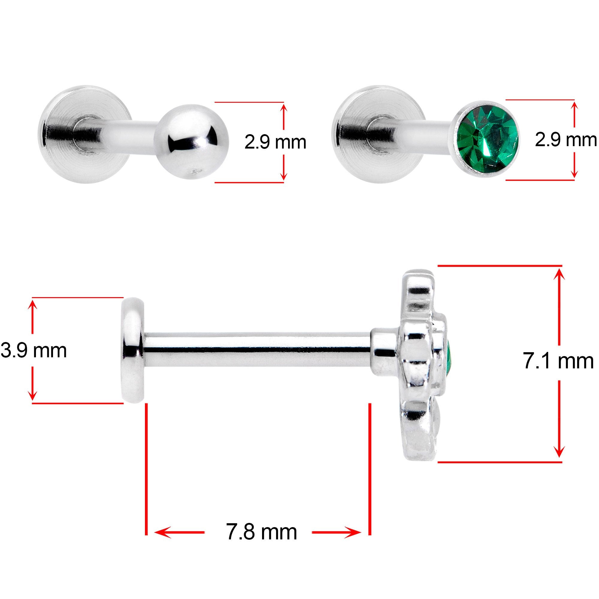 16G 5/16 Green Gem St Patricks Day Shamrock Labret Set of 3