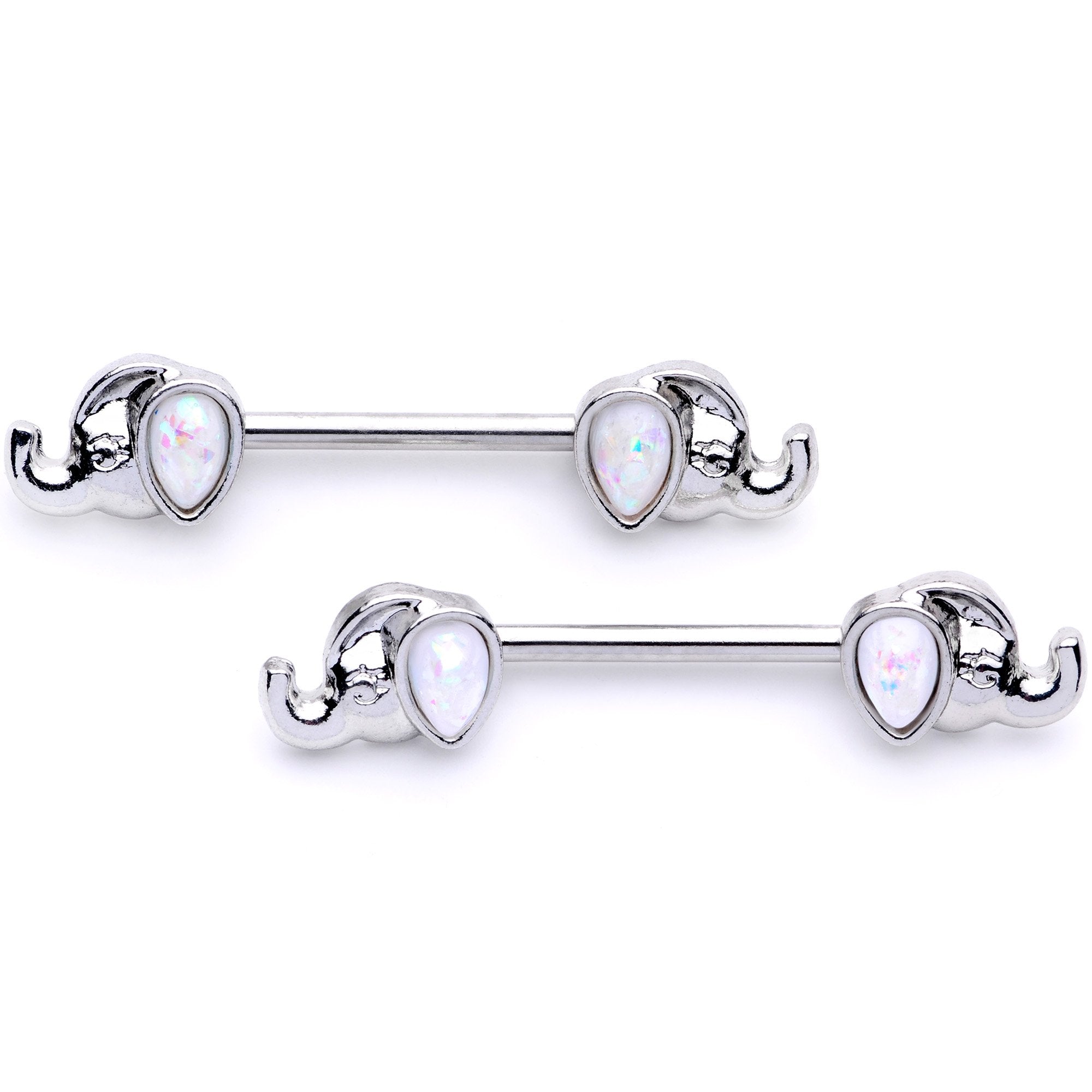 14G White Faux Opal Elephant BCR Barbell Nipple Ring Set of 4
