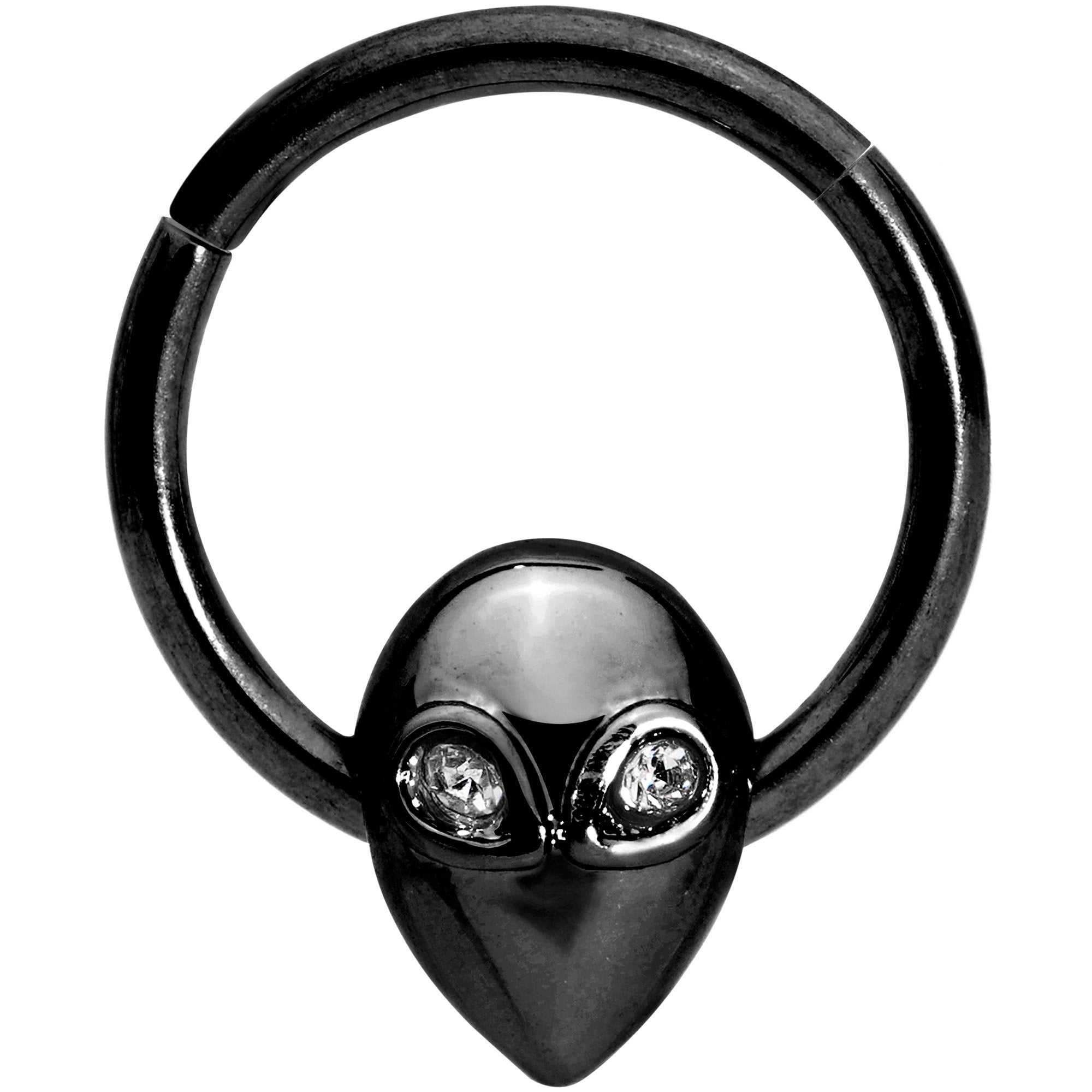 Alien Language Rings 16G 3/8 Clear Gem Black Alien Invader Hinged Segment Ring