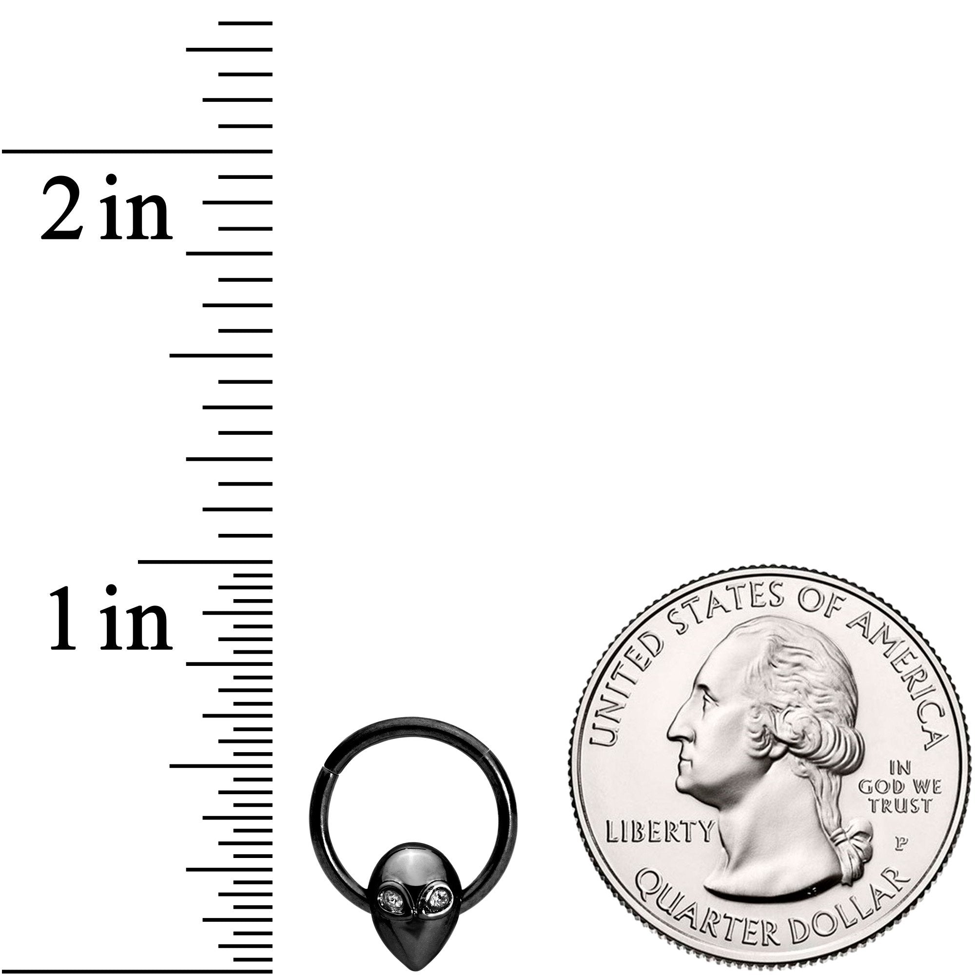 16G 3/8 Clear Gem Black Alien Invader Hinged Segment Ring