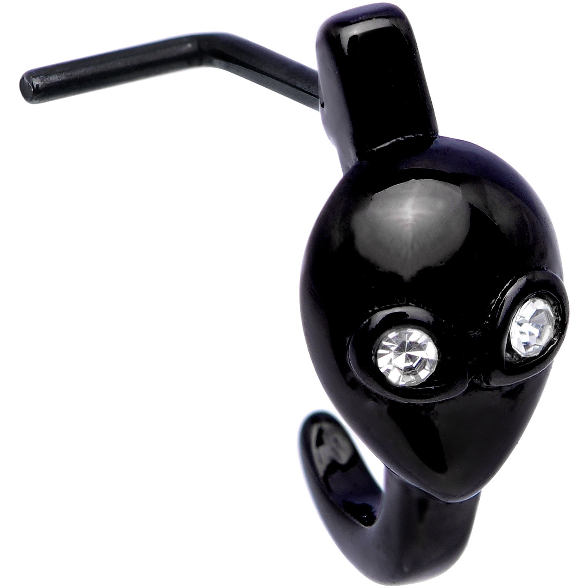 20G Clear Gem Black Alien Invader Faux Hoop L Shaped Nose Ring