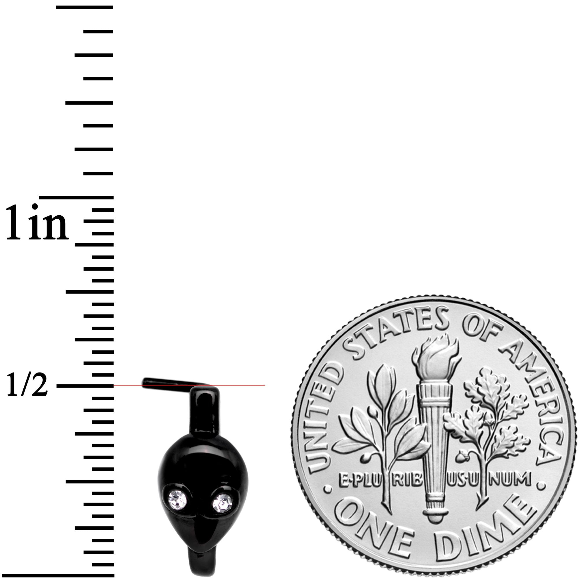 20G Clear Gem Black Alien Invader Faux Hoop L Shaped Nose Ring