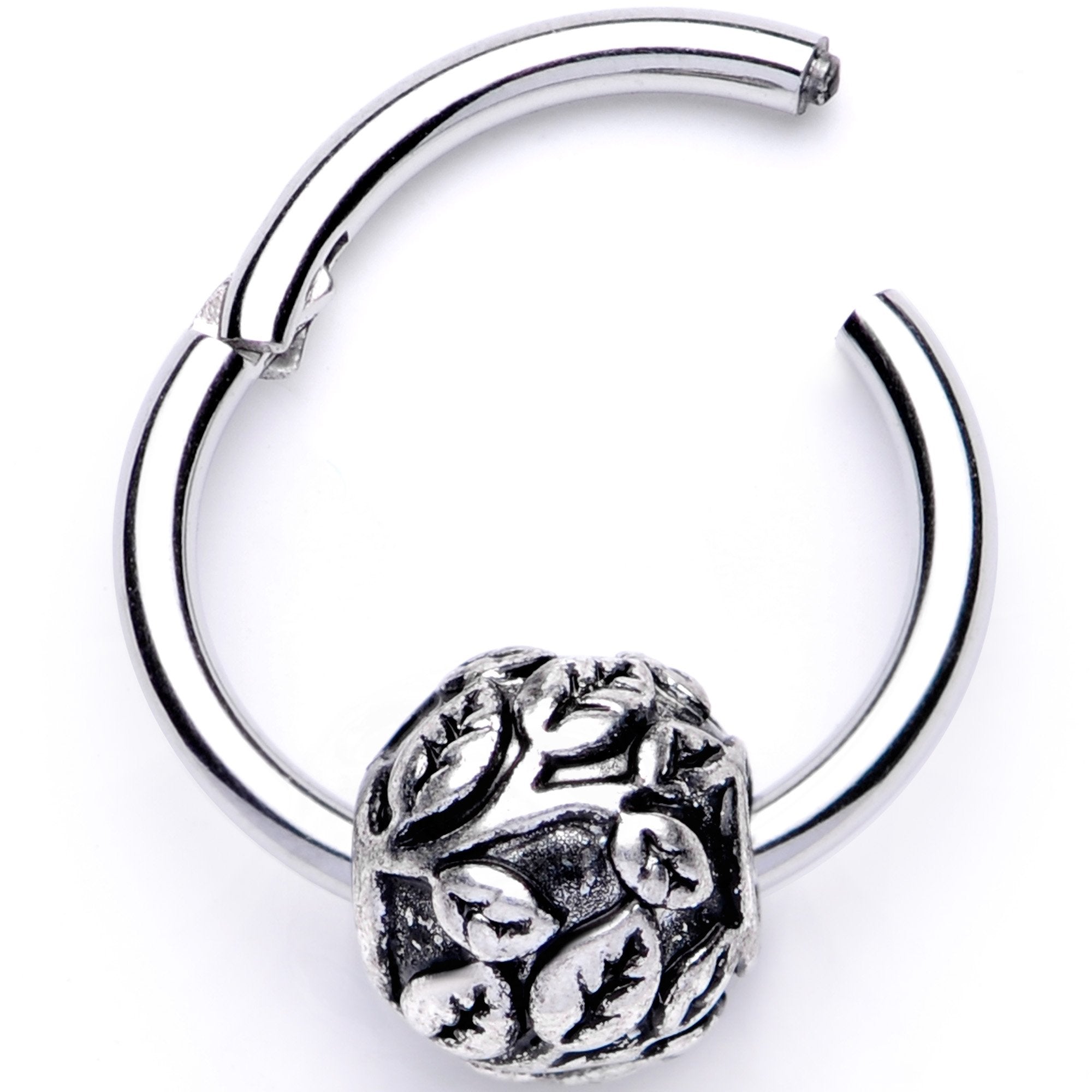 16G 3/8 Leaf Pattern Bead Hinged Segment Ring