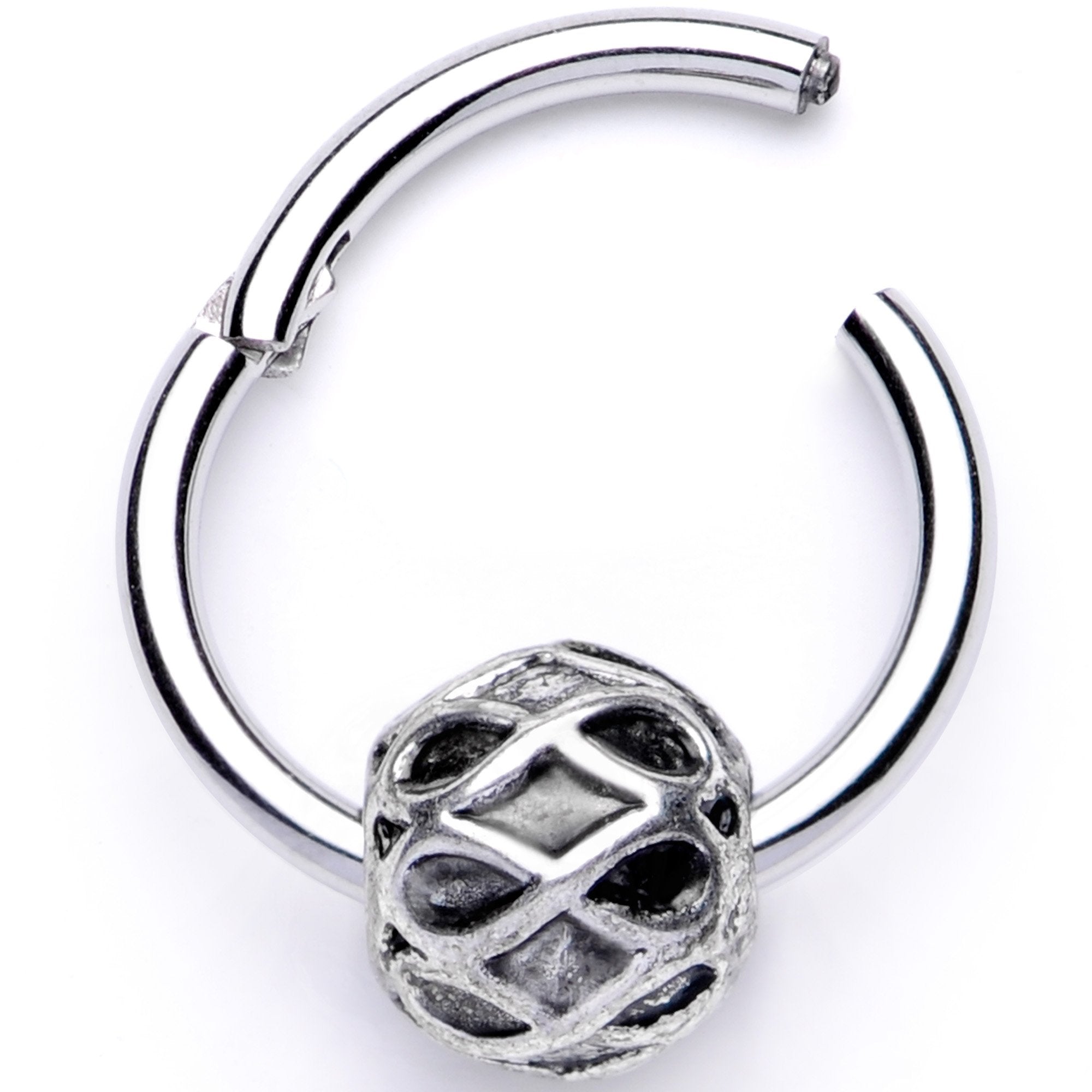 16 Gauge 3/8 Geometric Pattern Bead Hinged Segment Ring