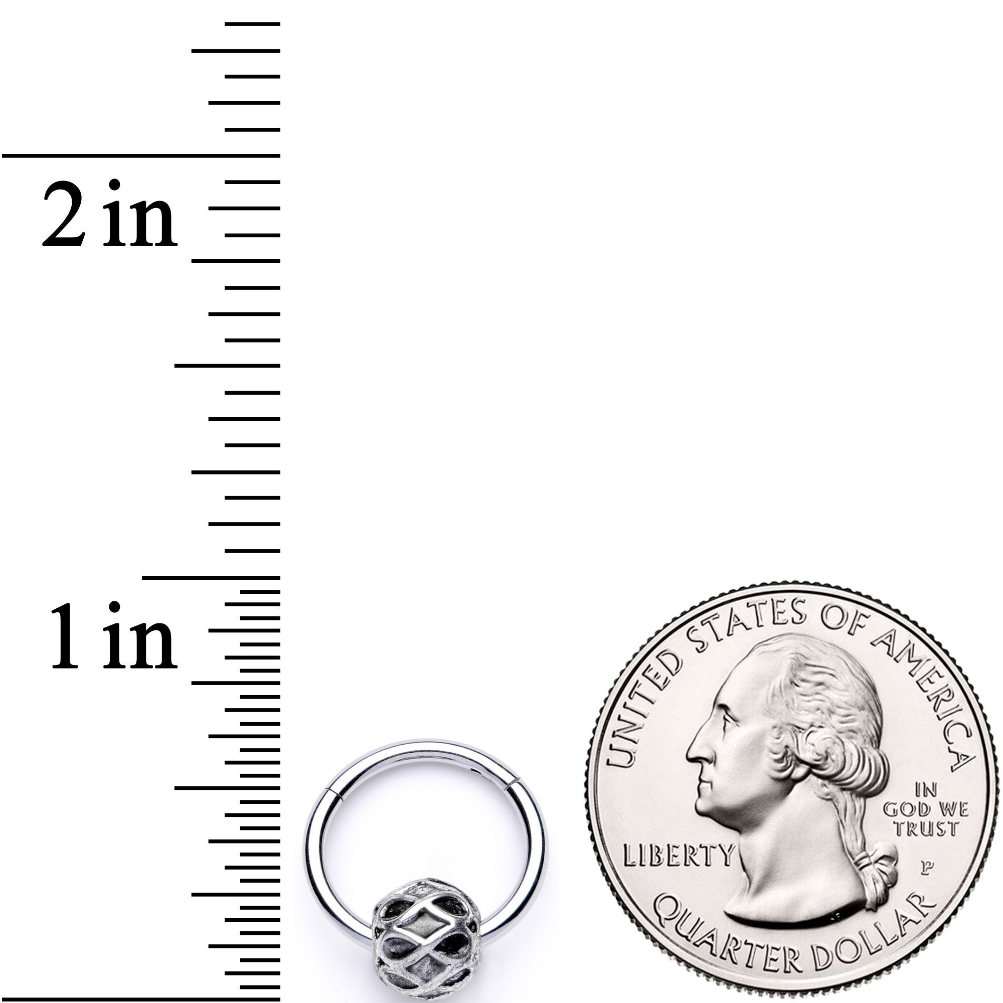 16G 3/8 Geometric Pattern Bead Hinged Segment Ring