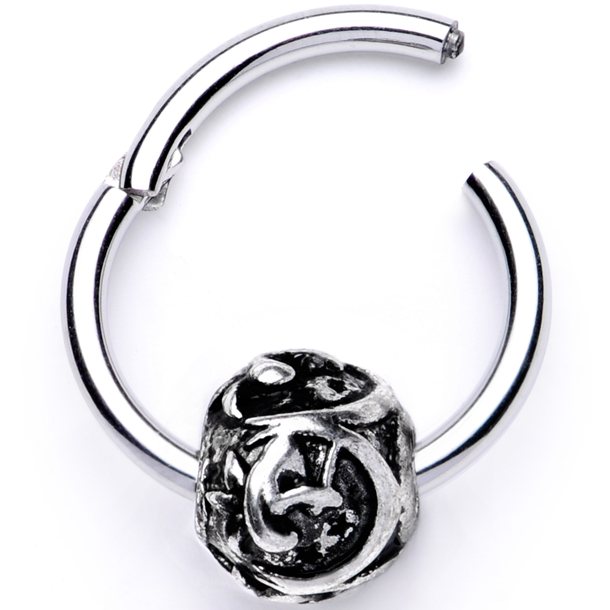 16G 3/8 Abstract Pattern Bead Hinged Segment Ring