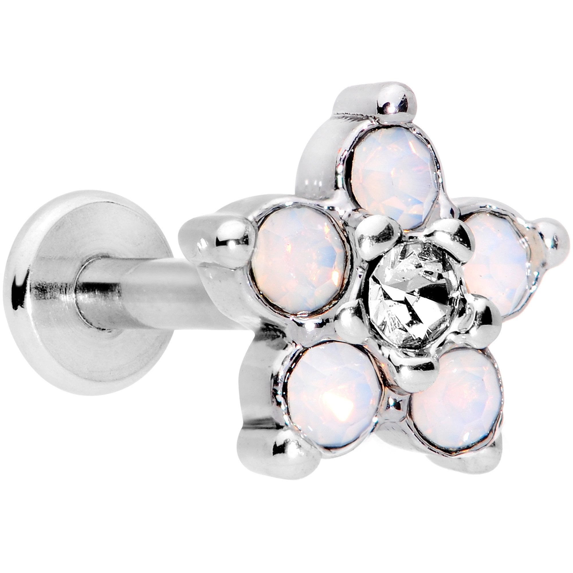 16G 5/16 White Faux Opal Internally Threaded Flower Labret
