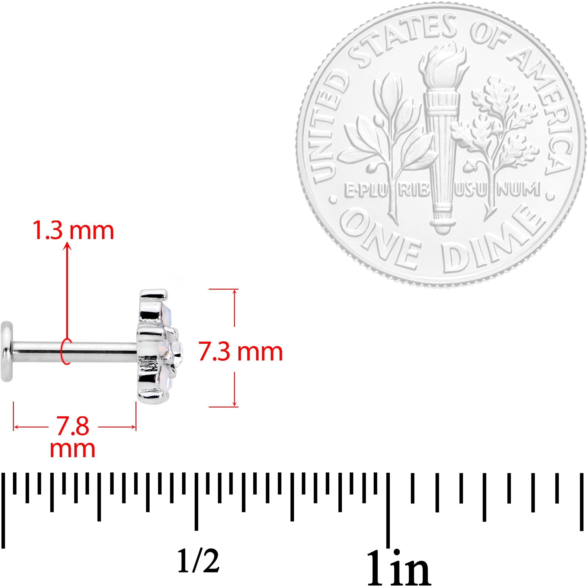 16G 5/16 White Faux Opal Internally Threaded Flower Labret