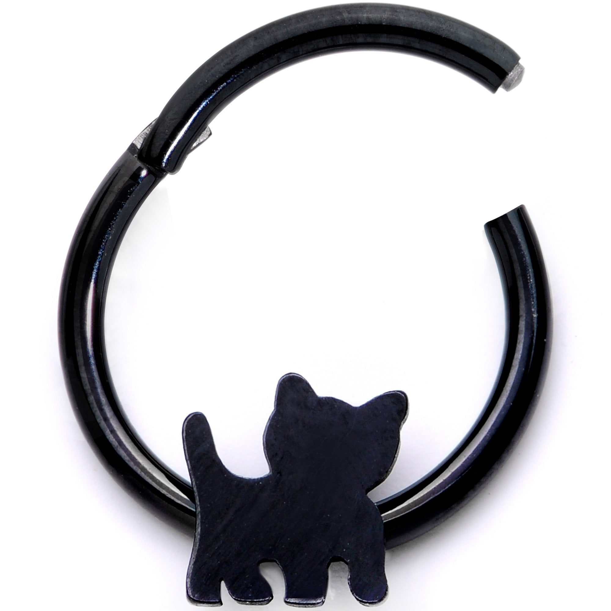 16G 3/8 Black Kitty Cat Hinged Segment Ring