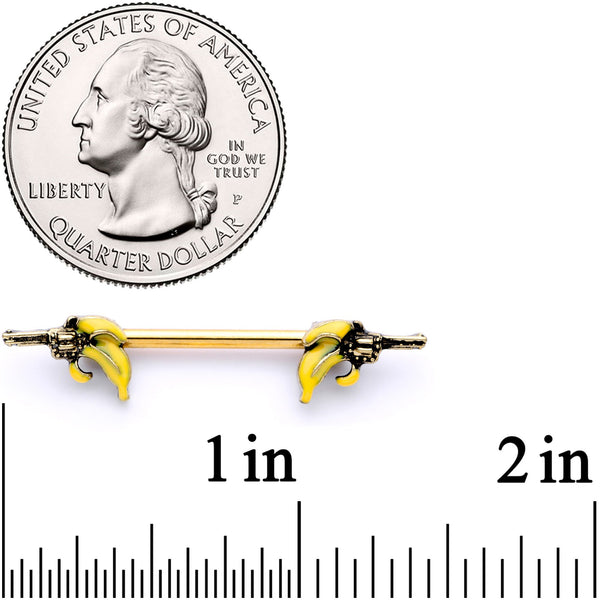 14 Gauge 9/16 Gold Tone Banana Peel Gun Barbell Nipple Ring Set BodyCandy