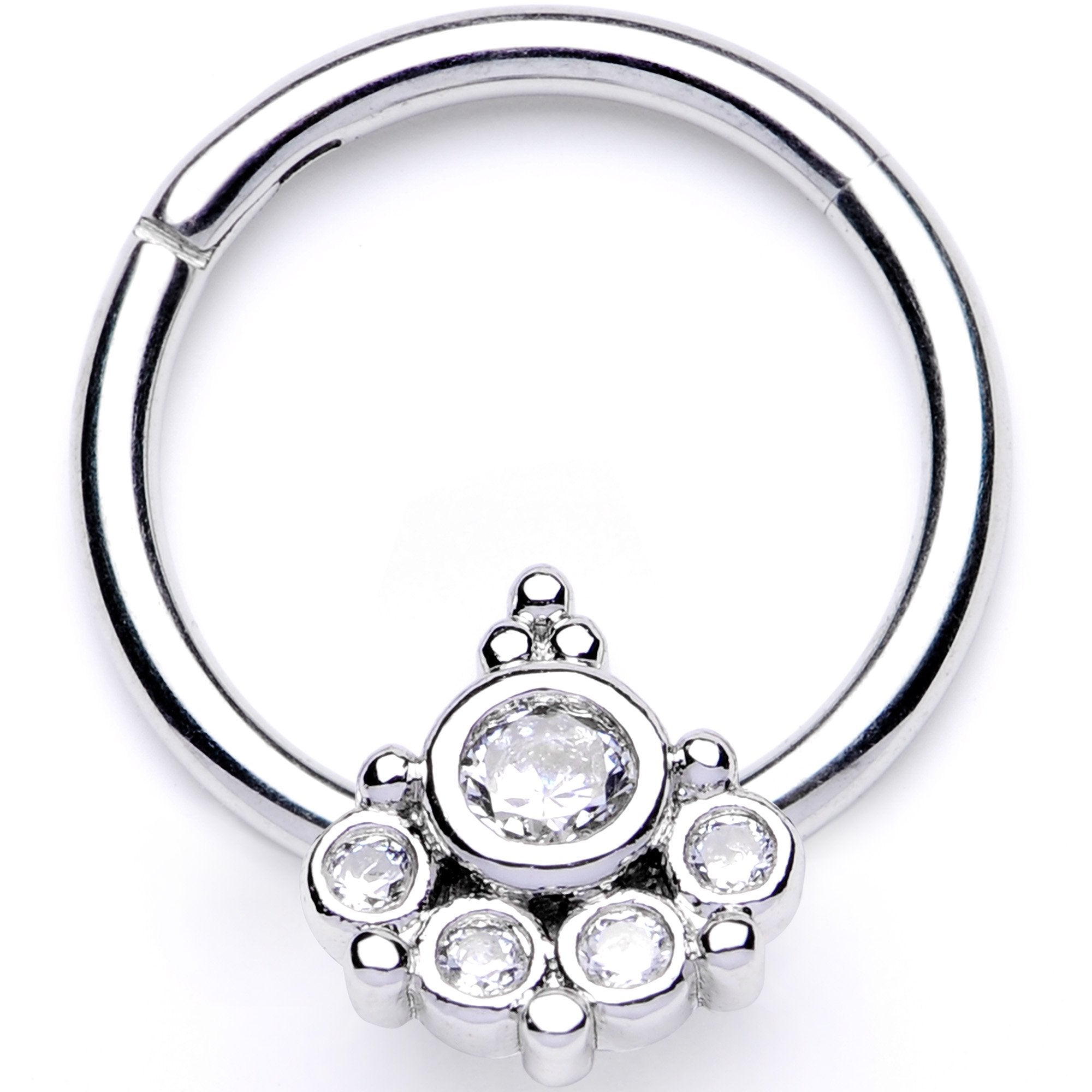 16G 3/8 Clear CZ Gem Geometric Hinged Segment Ring