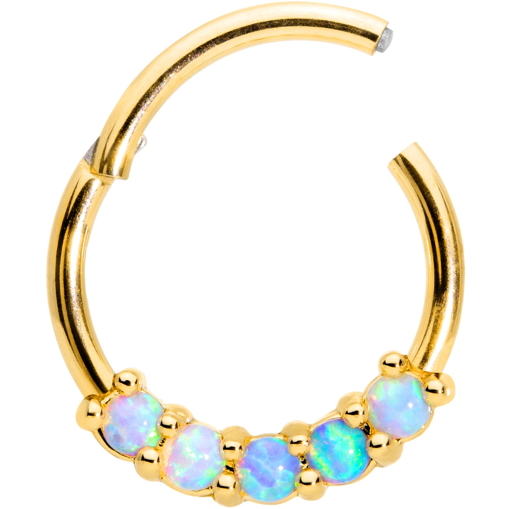 16G 3/8 Five Synthetic Opal Gold Tone Hinged Segment Ring
