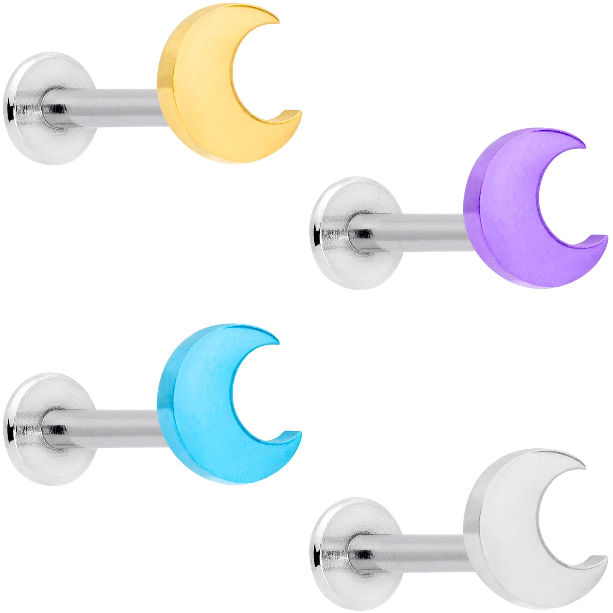 16G 5/16 Multicolor Crescent Moon Labret Monroe Tragus Set of 4