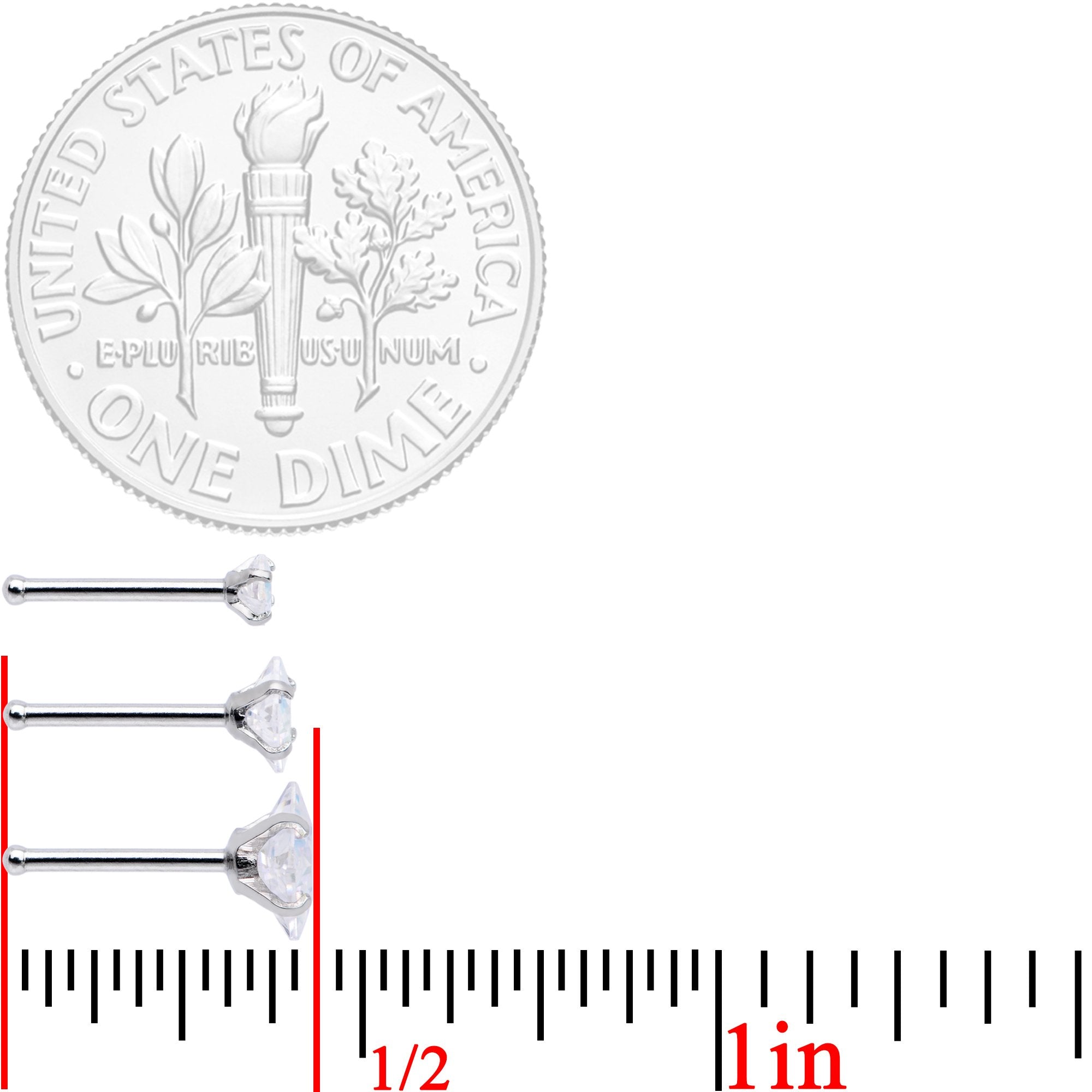 20G 1/4 Aurora Gem Square Multi Size Nose Bone Set of 6