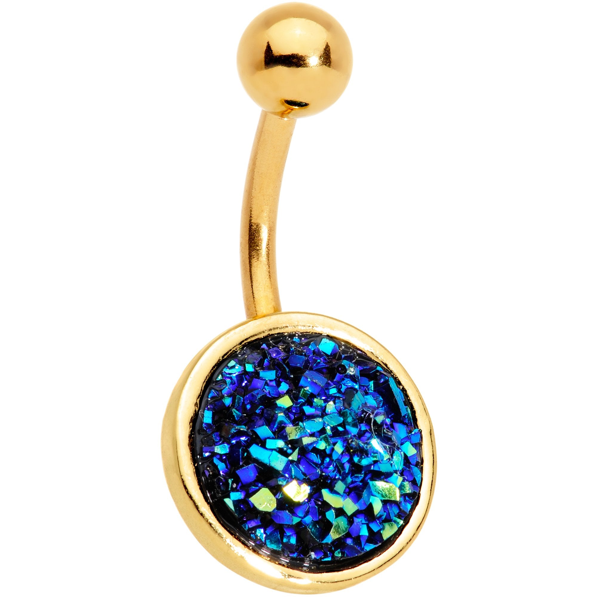 Clear Gem Blue Faux Druzy Gold Tone Belly Ring Set of 4