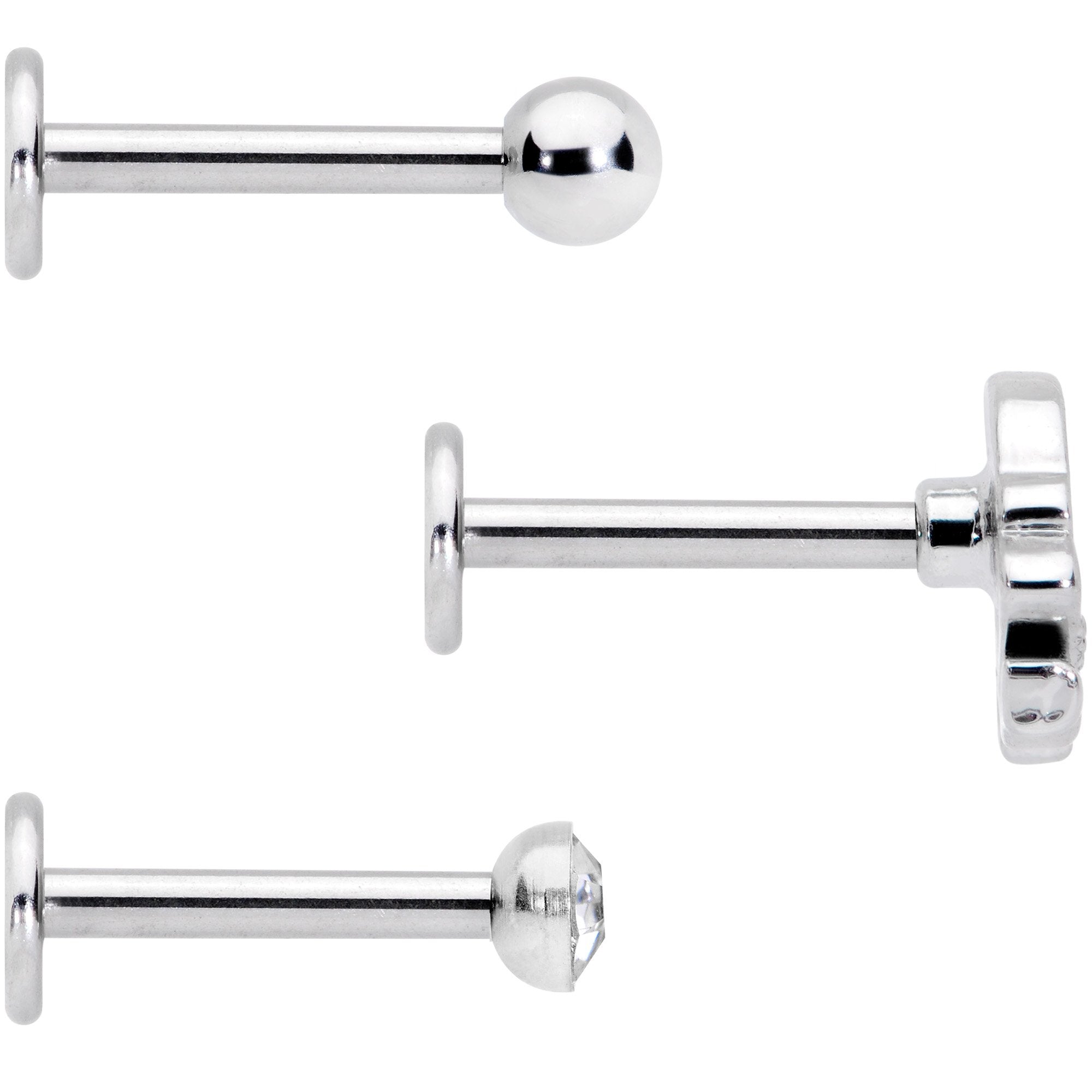 16G 5/16 Clear Gem Winter Penguin Labret Monroe Tragus Set of 3