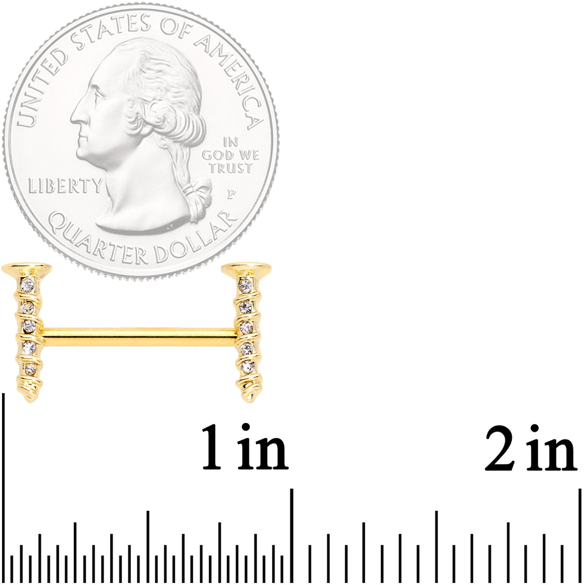 14G Clear Gem Gold Tone Screw Barbell Nipple Ring Set