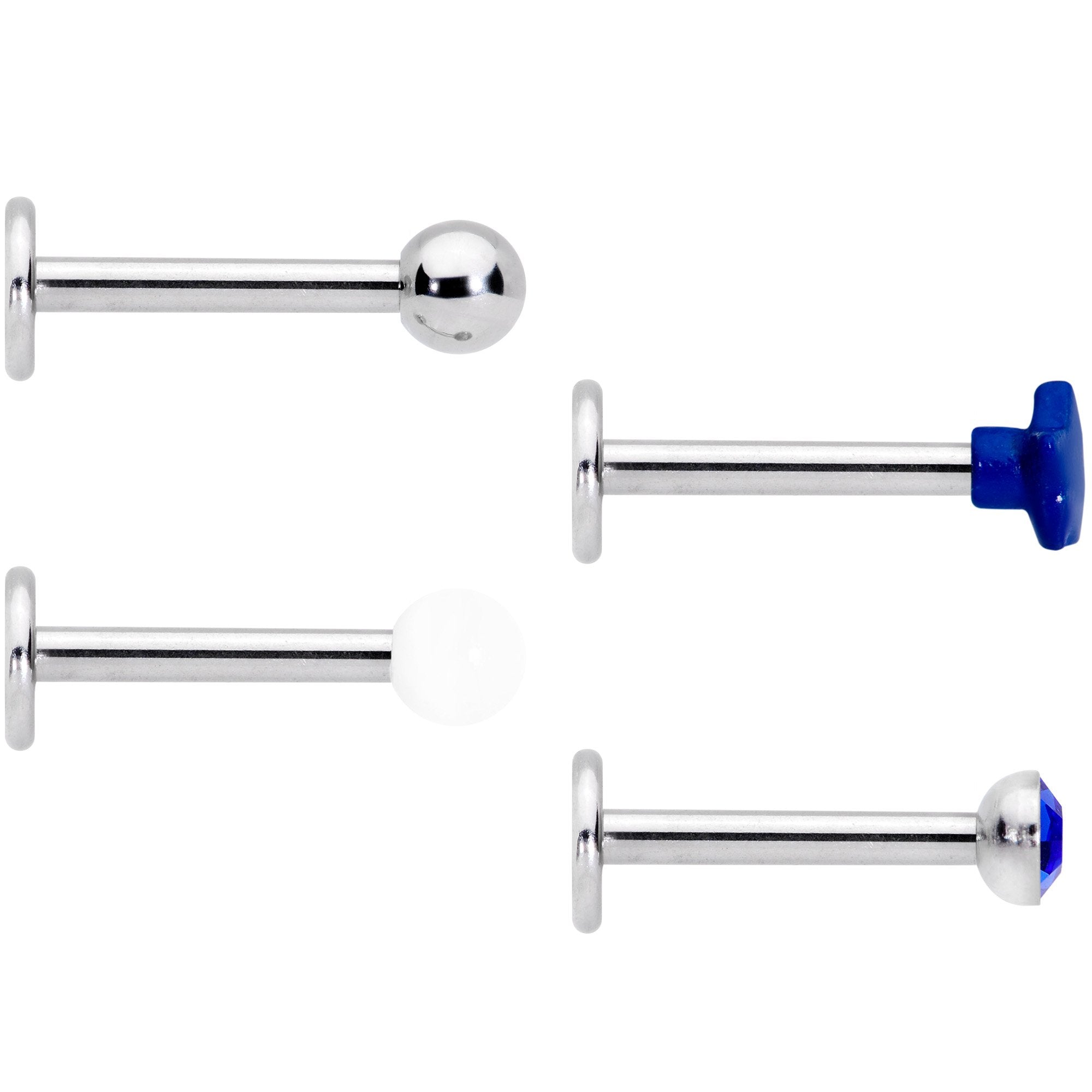 16G 3/8 Blue Gem Star Glow Internally Threaded Labret Set of 4