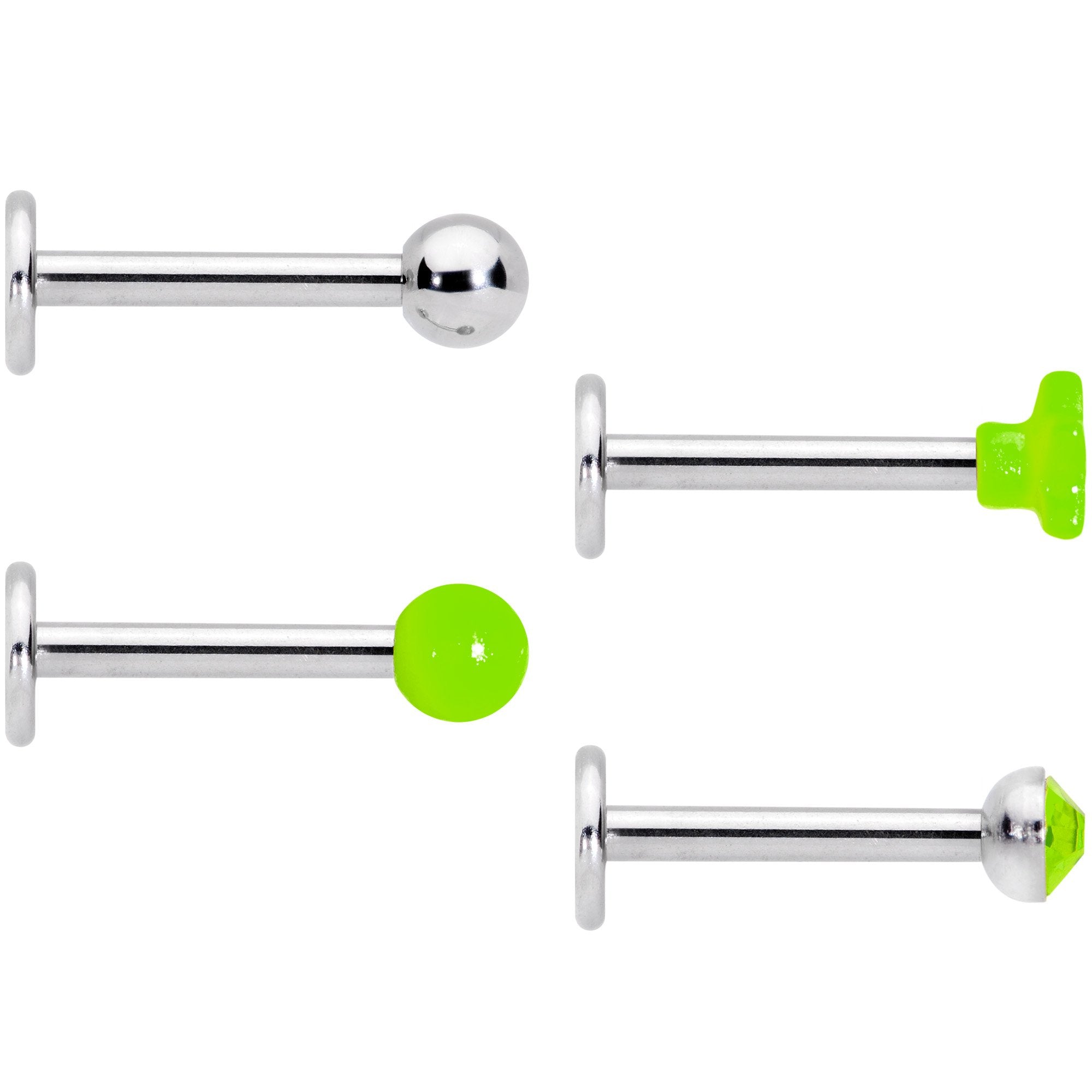 16G 3/8 Green Gem Star Glow Internally Threaded Labret Set of 4