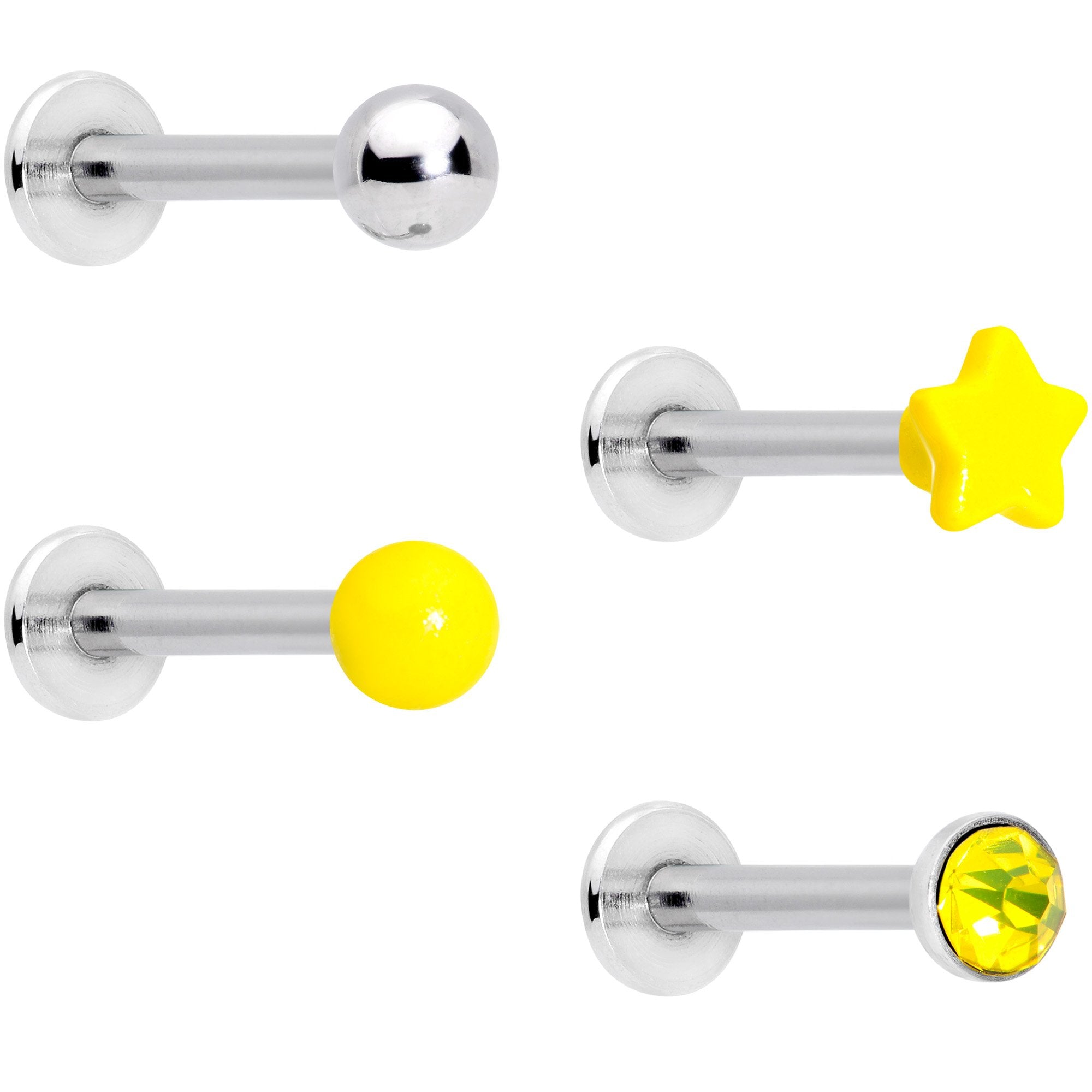 16G 3/8 Yellow Gem Star Glow Internally Threaded Labret Set of 4