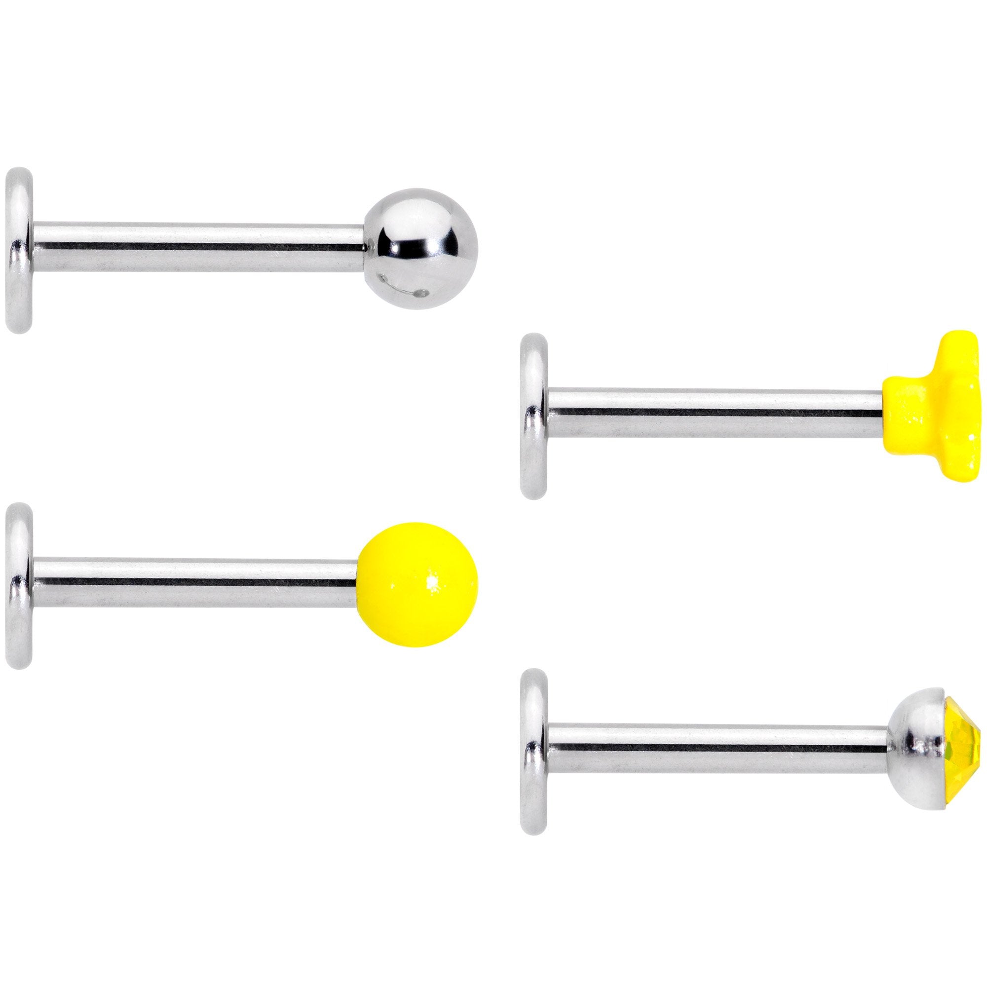 16G 3/8 Yellow Gem Star Glow Internally Threaded Labret Set of 4