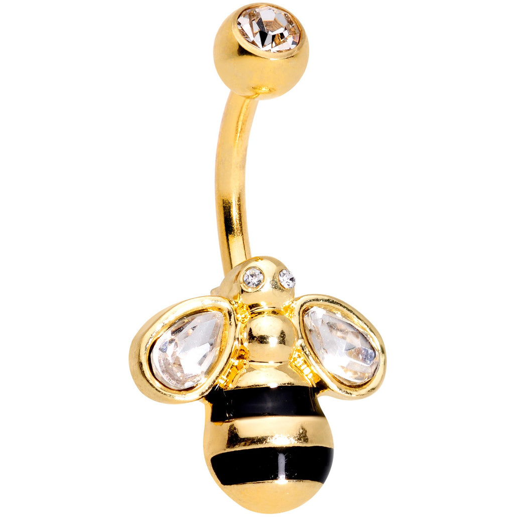 Clear Gem Gold Tone Beautiful Bling Bumblebee Belly Ring