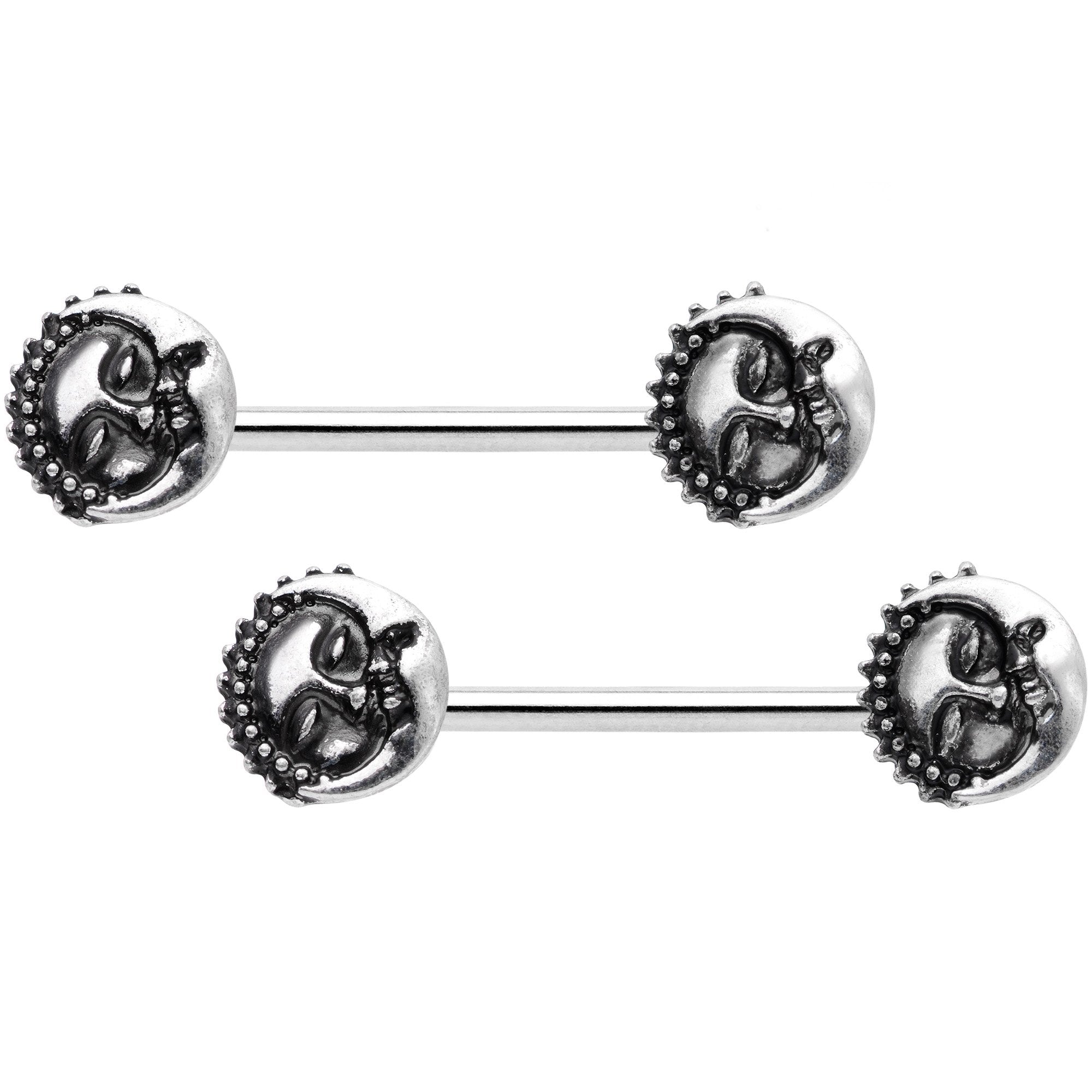 14G 9/16 Celestial Romance Sun Moon Barbell Nipple Ring Set