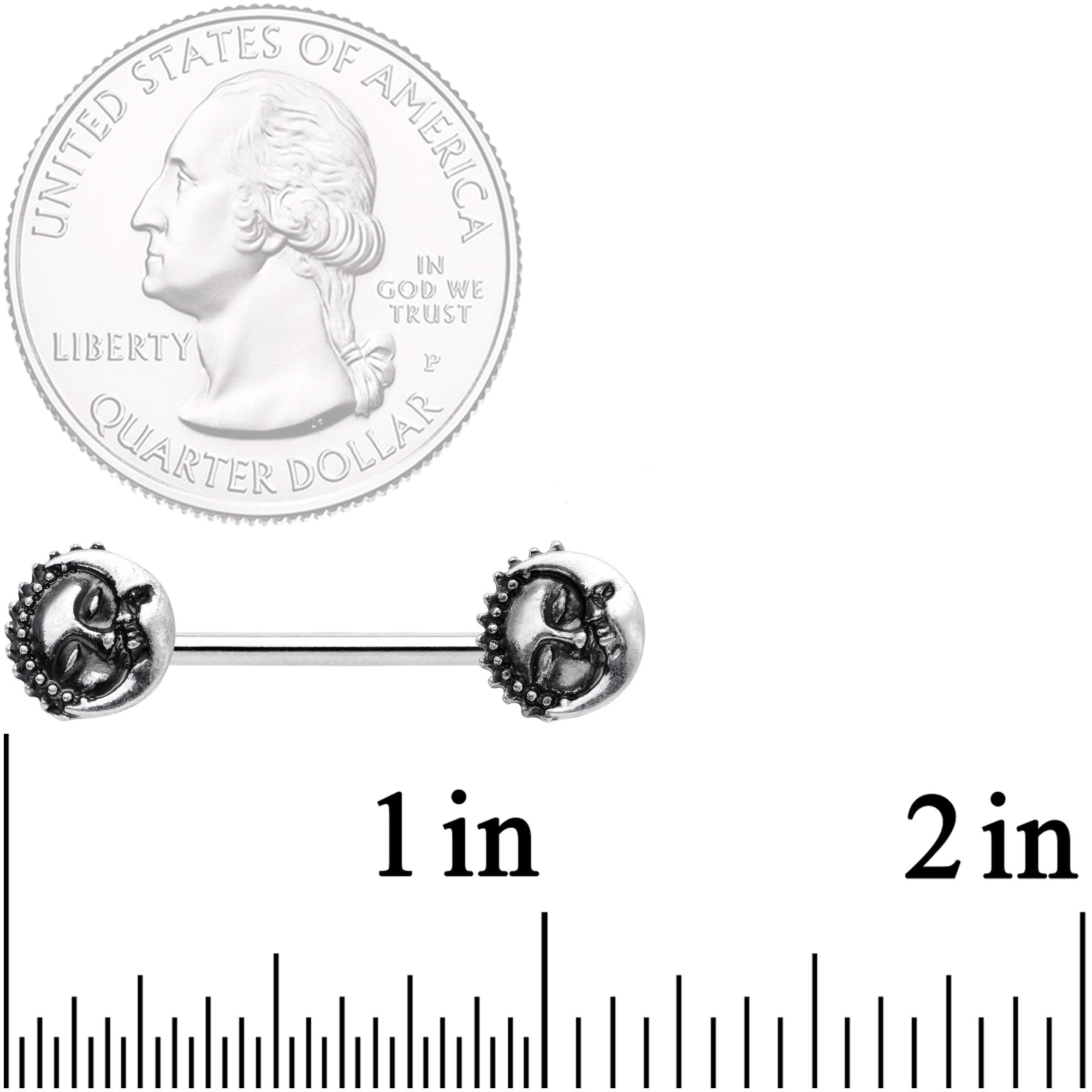 14G 9/16 Celestial Romance Sun Moon Barbell Nipple Ring Set