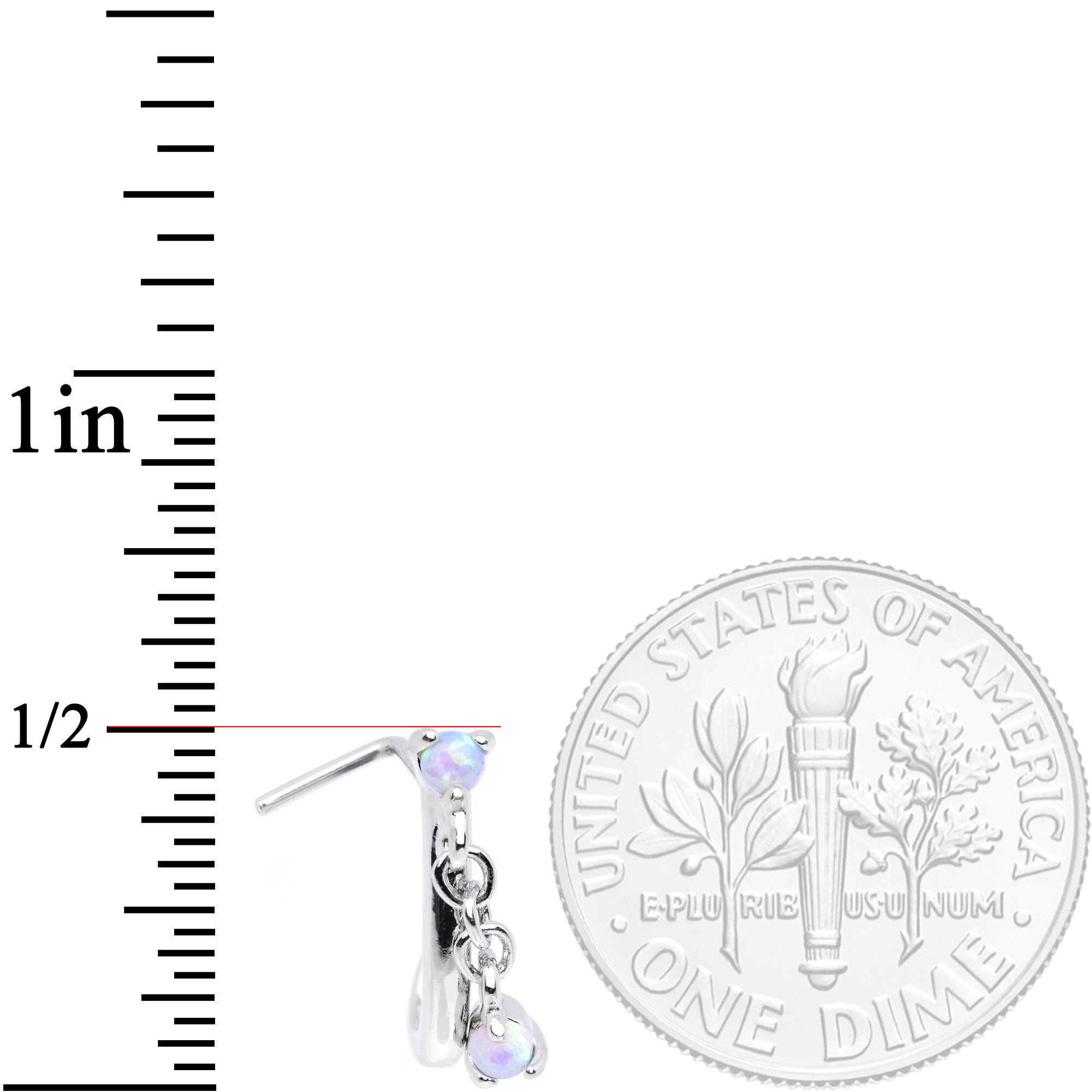 20G 3/16 White Synthetic Opal Dangle Faux Hoop L Shape Nose Ring