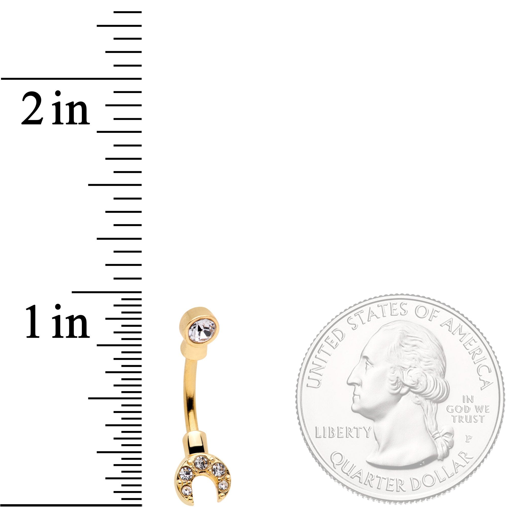 Clear Gem Gold Tone Crescent Wrench Double Mount Belly Ring