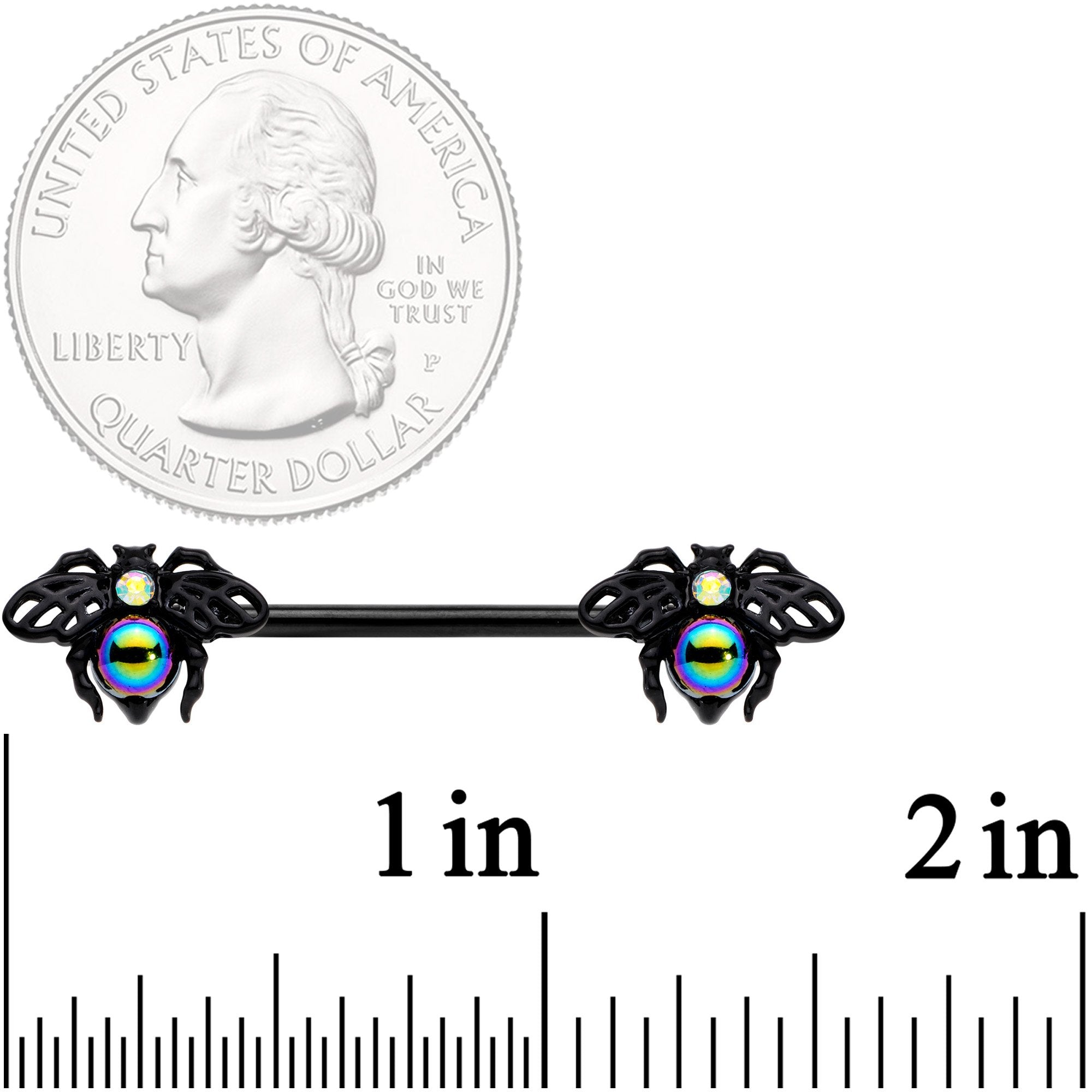 14 Gauge 9/16 Aurora Gem Black Bumblebee Barbell Nipple Ring Set