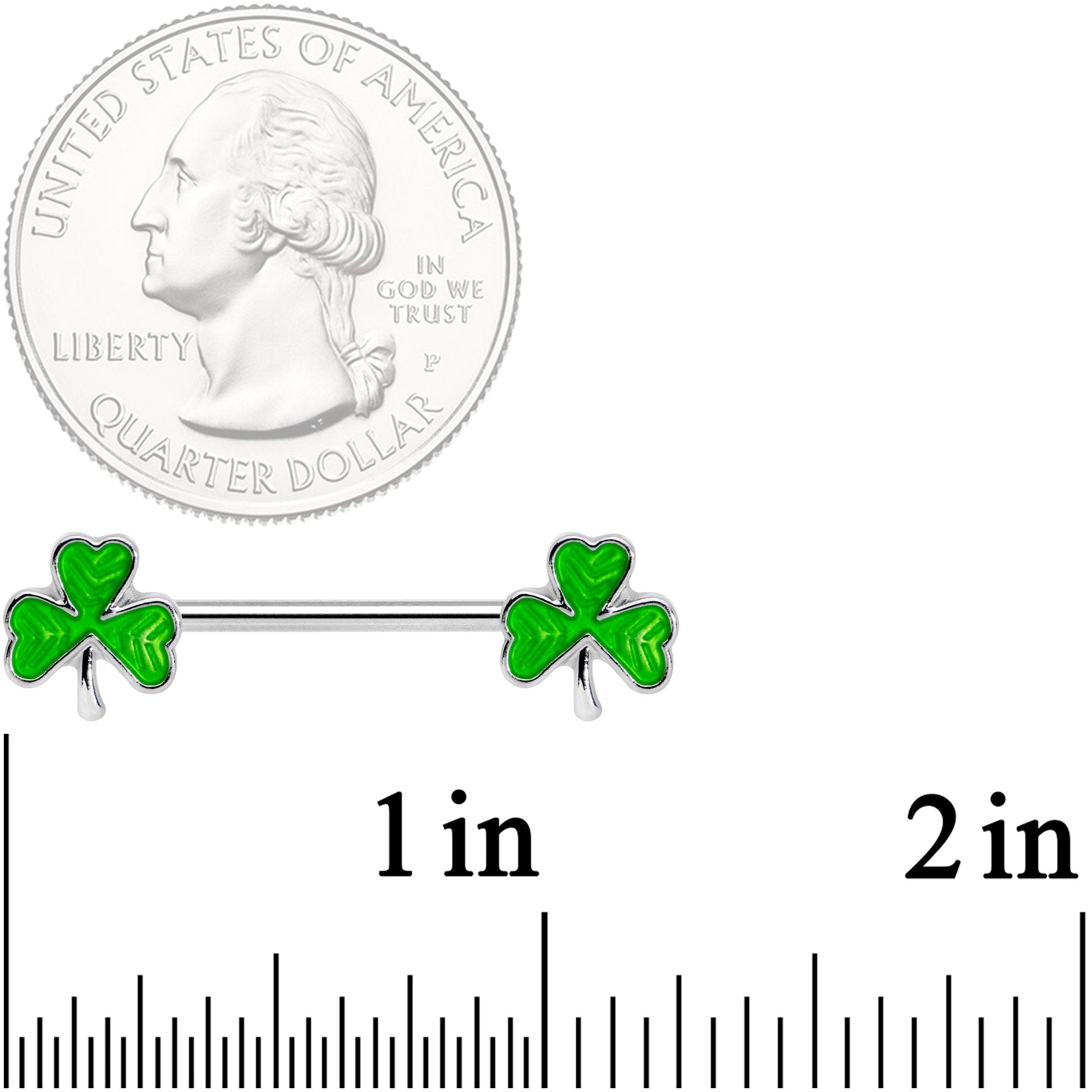 14G 5/8 St Patricks Day Green Shamrock Barbell Nipple Ring Set