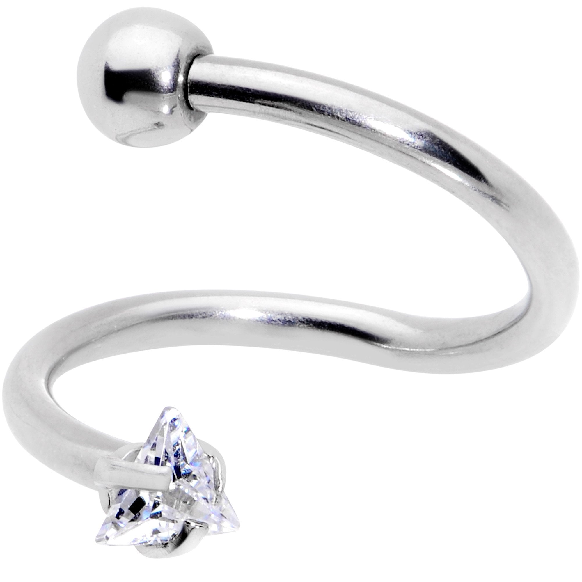 16G 3/8 Goth CZ Gem Triangle Spiral Twister Eyebrow Ring Set