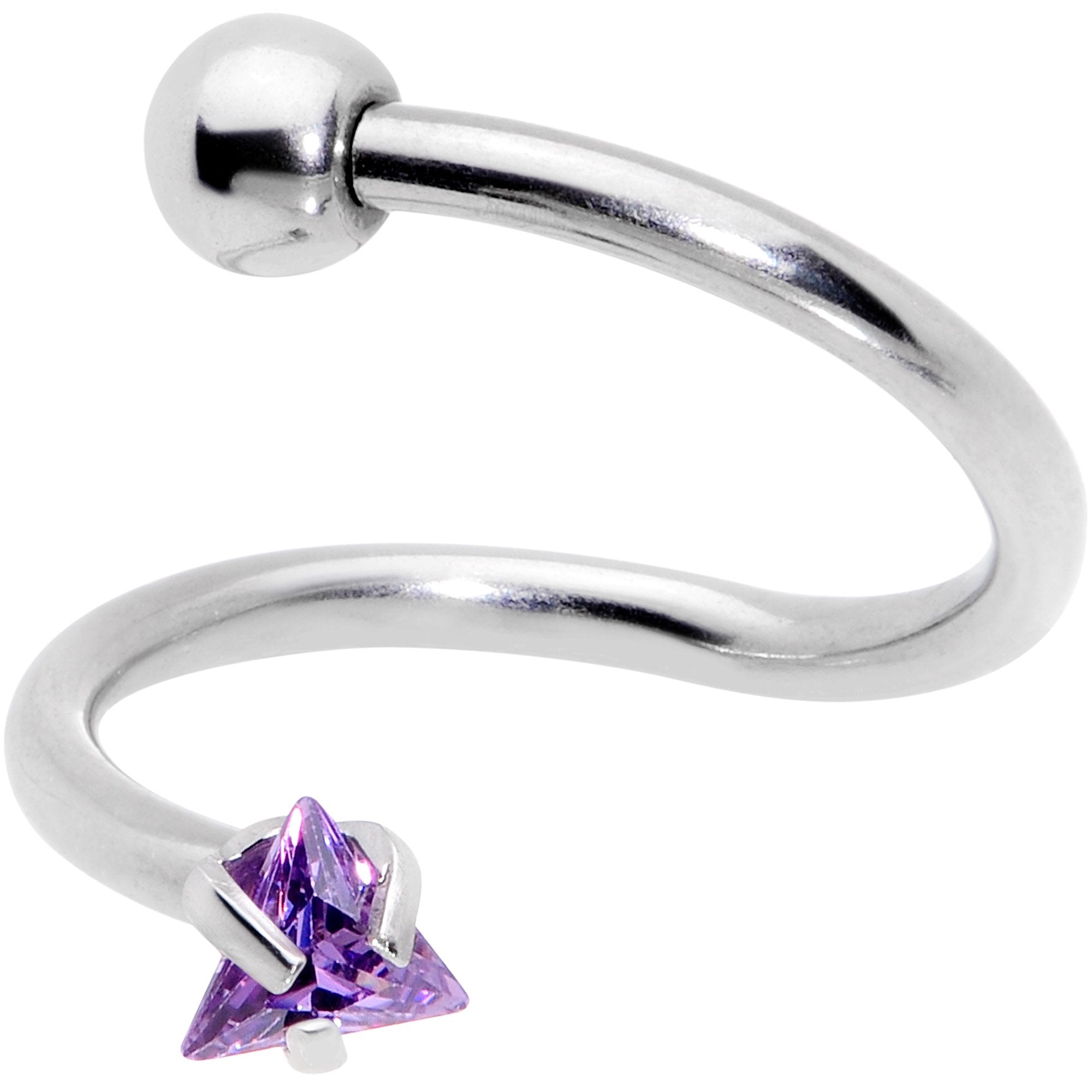 16G 3/8 Goth CZ Gem Triangle Spiral Twister Eyebrow Ring Set