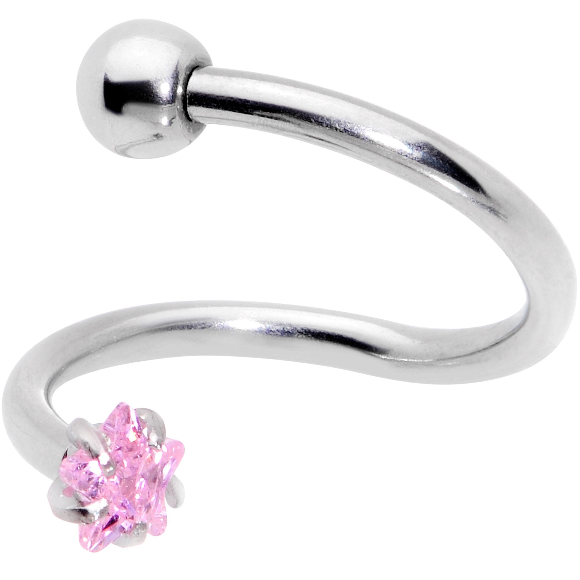 16G 3/8 Color CZ Gem Star Spiral Twister Eyebrow Ring Set