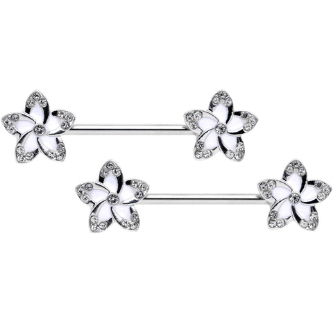 Jeweled Flower Silver Nipple Bar Ring