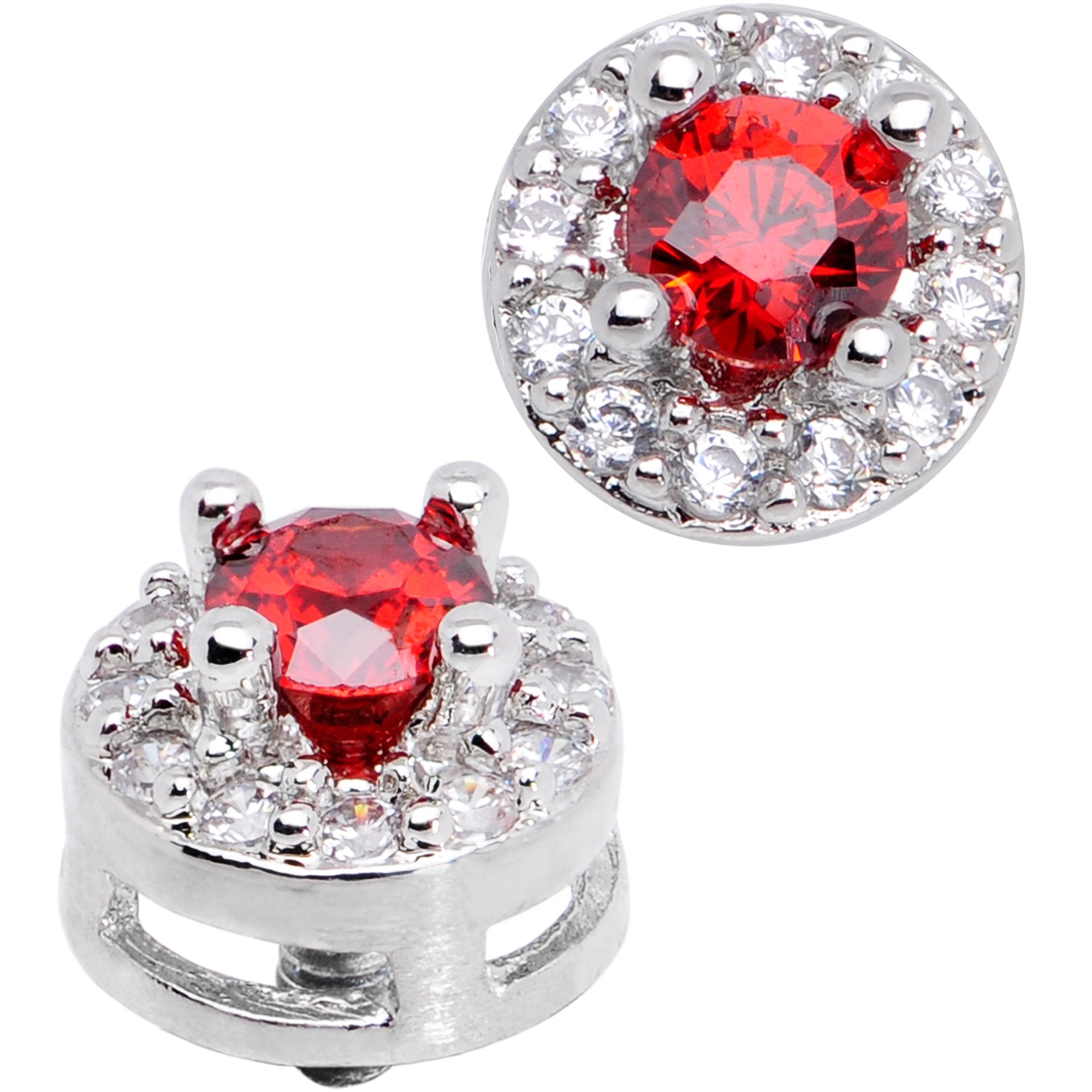 14G Clear Red CZ Two Tier Externally Threaded Dermal Anchor Top