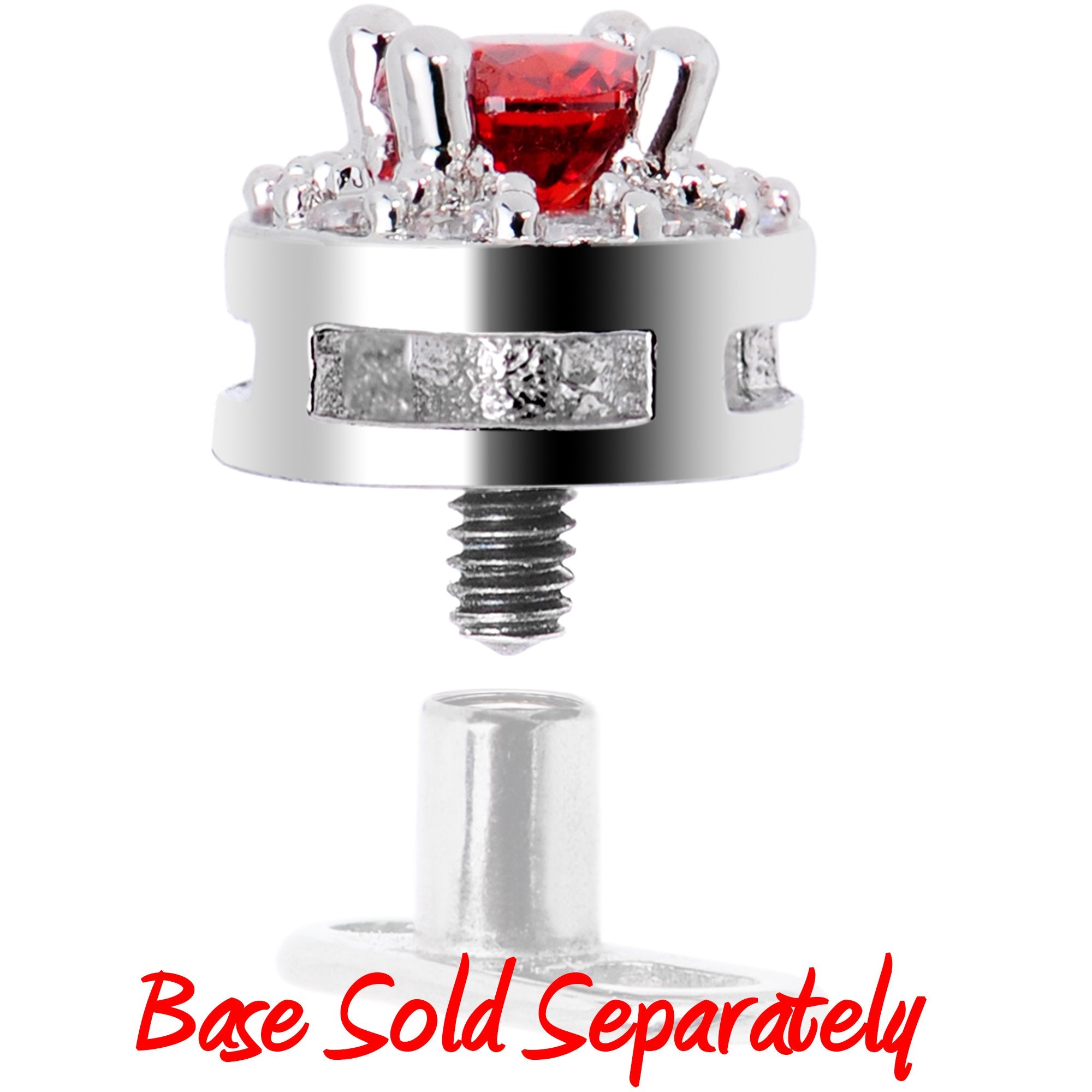 14G Clear Red CZ Two Tier Externally Threaded Dermal Anchor Top